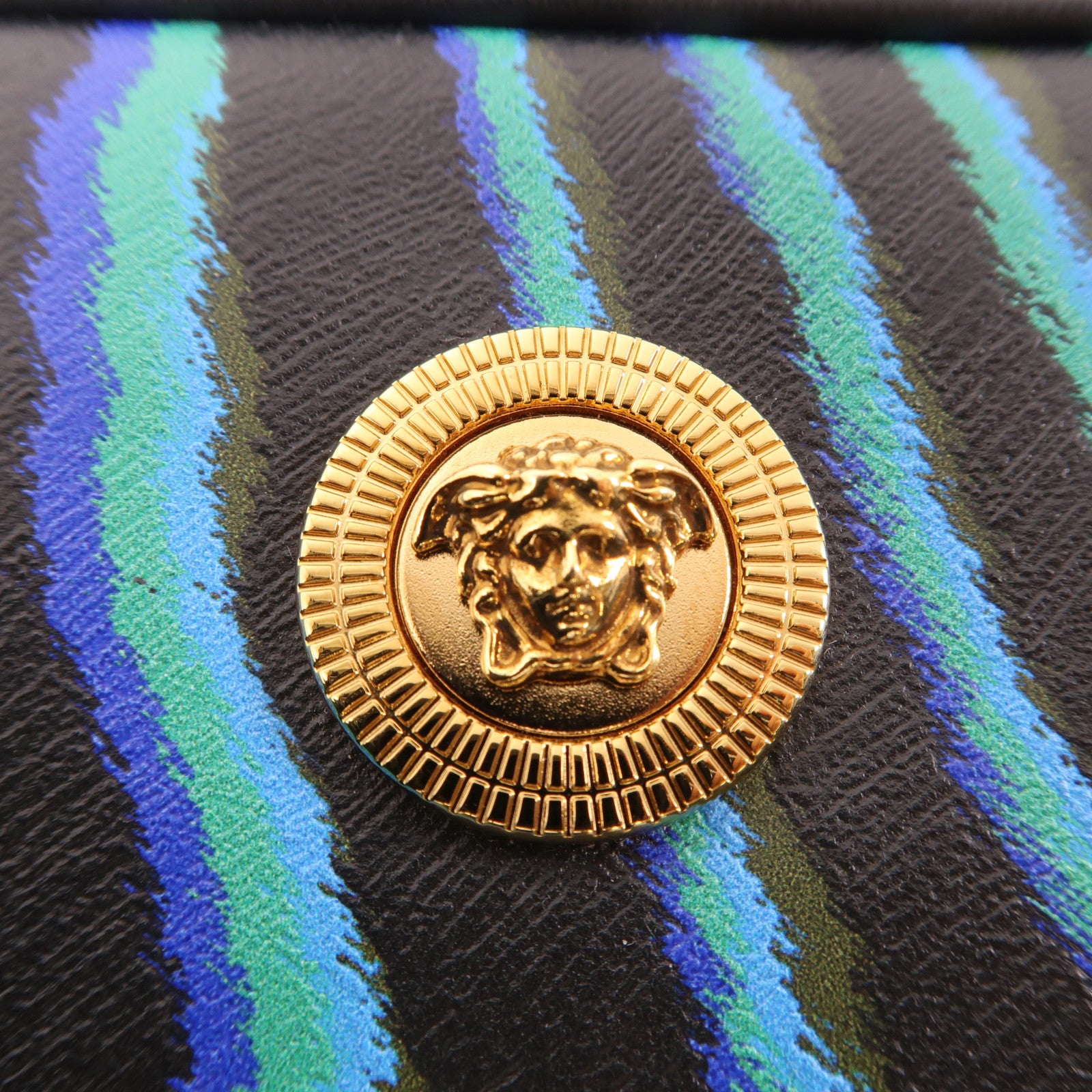 VERSACE 牛皮皮革Phone Case金扣肩背袋黑色/綠色