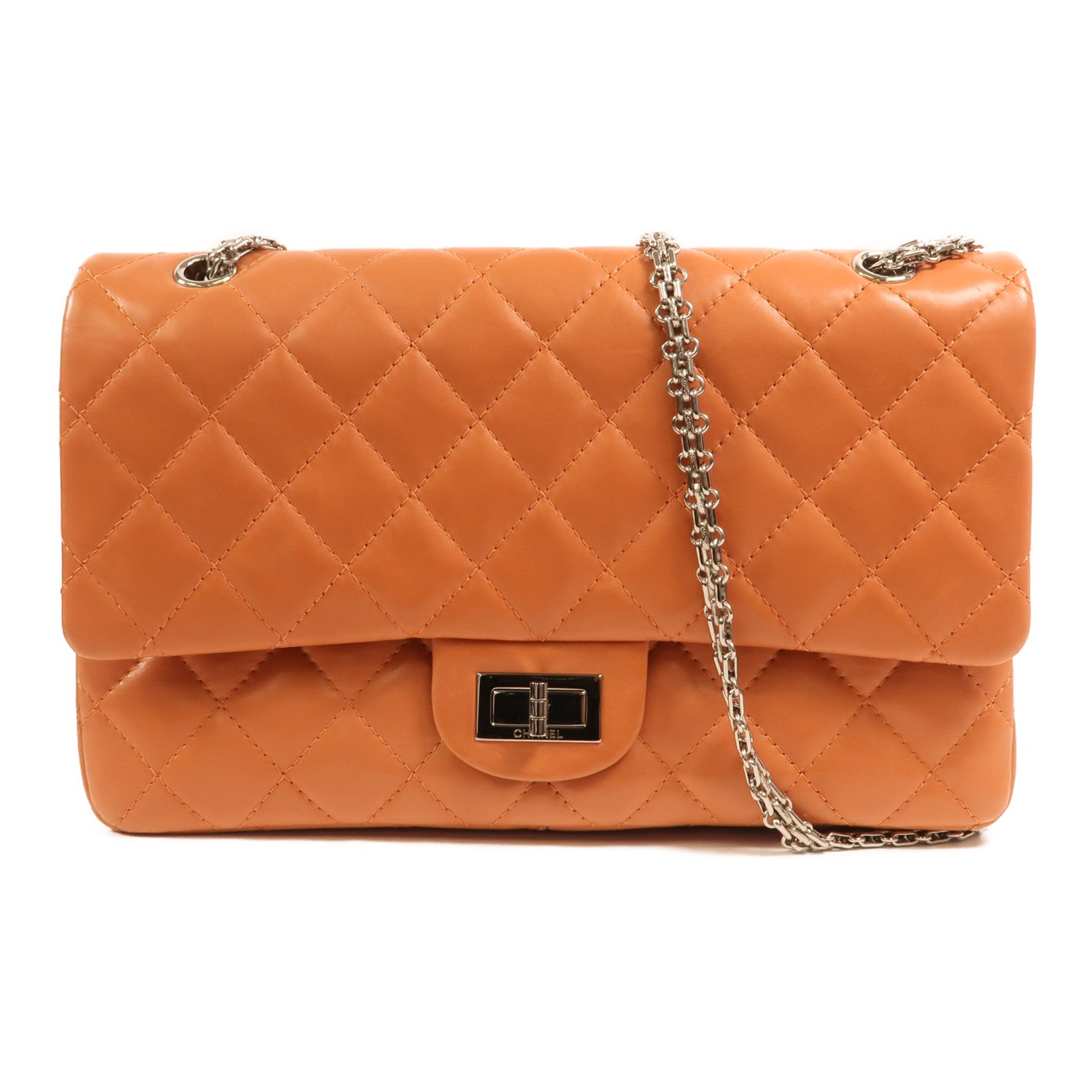 CHANEL 羊皮皮革2.55 Jumbo銀扣鏈帶肩背袋