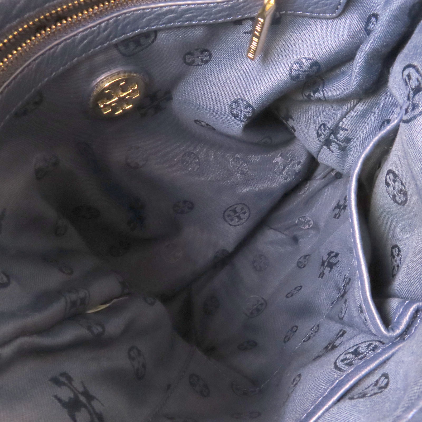 Tory Burch 牛皮皮革Shoulder Bag金扣肩背袋寶藍色