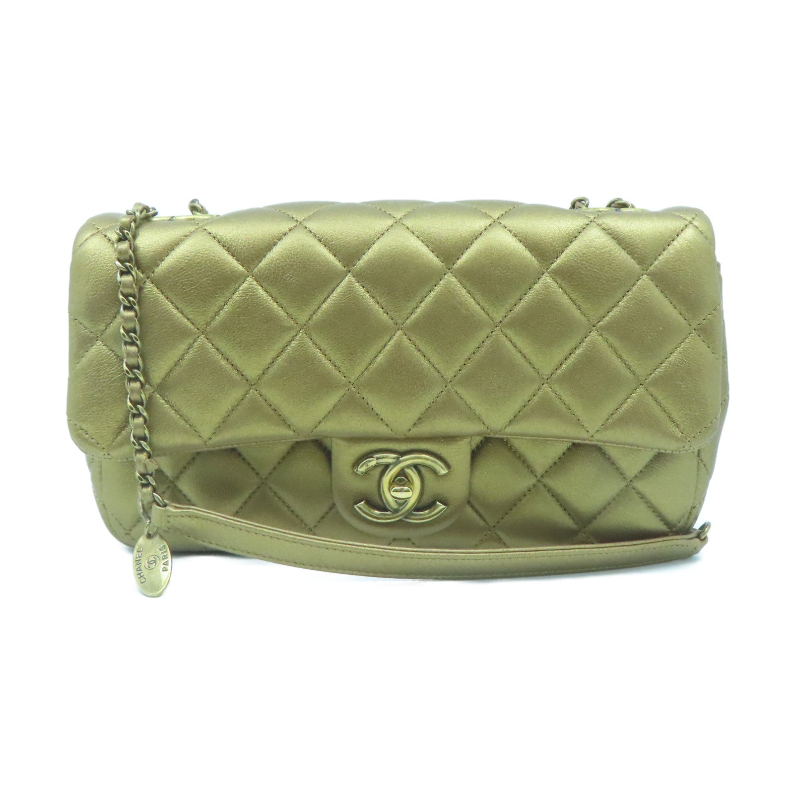 CHANEL rhombic cowhide leather Chain Shoulder gold buckle chain strap shoulder bag gold