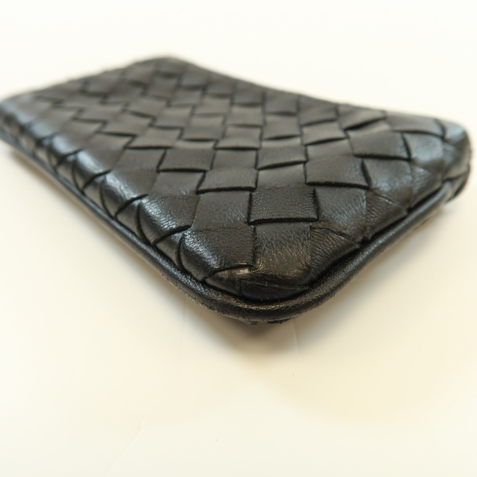 BOTTEGA VENETA 織紋羊皮皮革Coin Case銀扣零錢包黑色