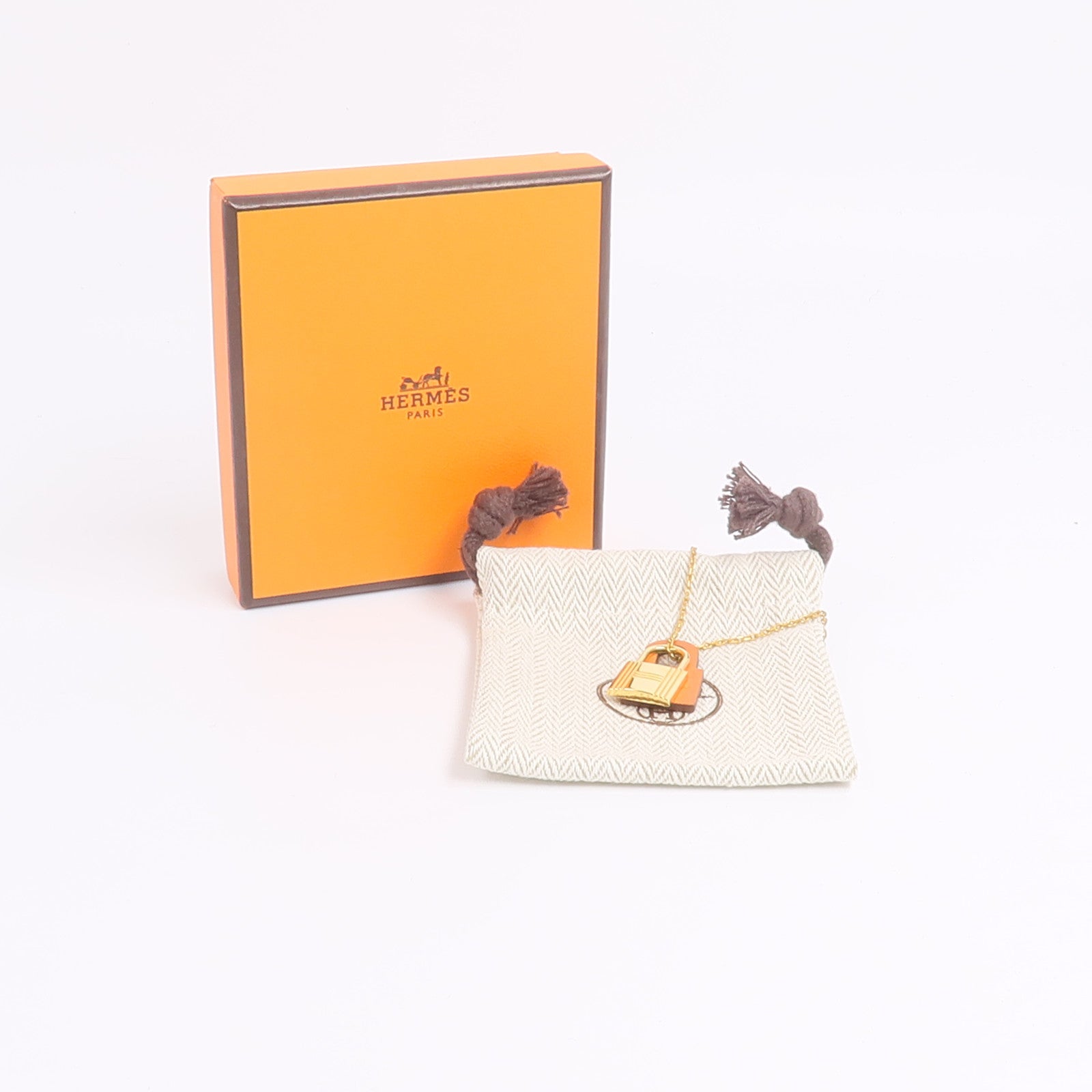 HERMES 金屬/Swift皮革O'Kelly Necklace項鍊Orange