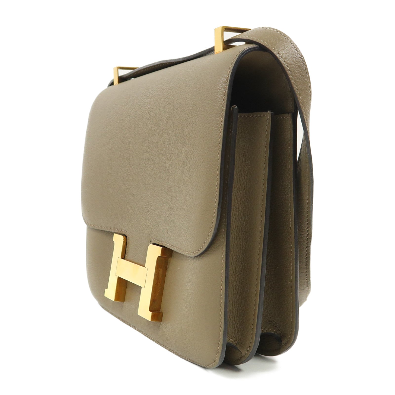 HERMES Evercolor皮革Constance 24金扣肩背袋Origan