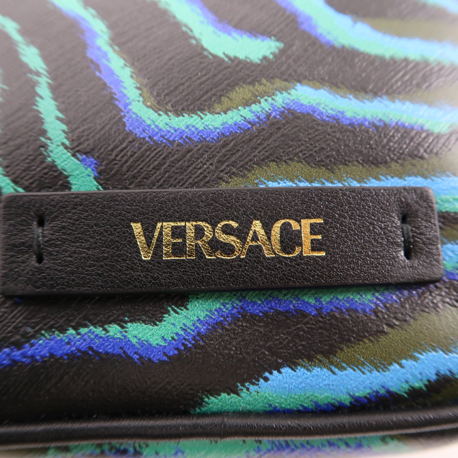 VERSACE 牛皮皮革Phone Case金扣肩背袋黑色/綠色