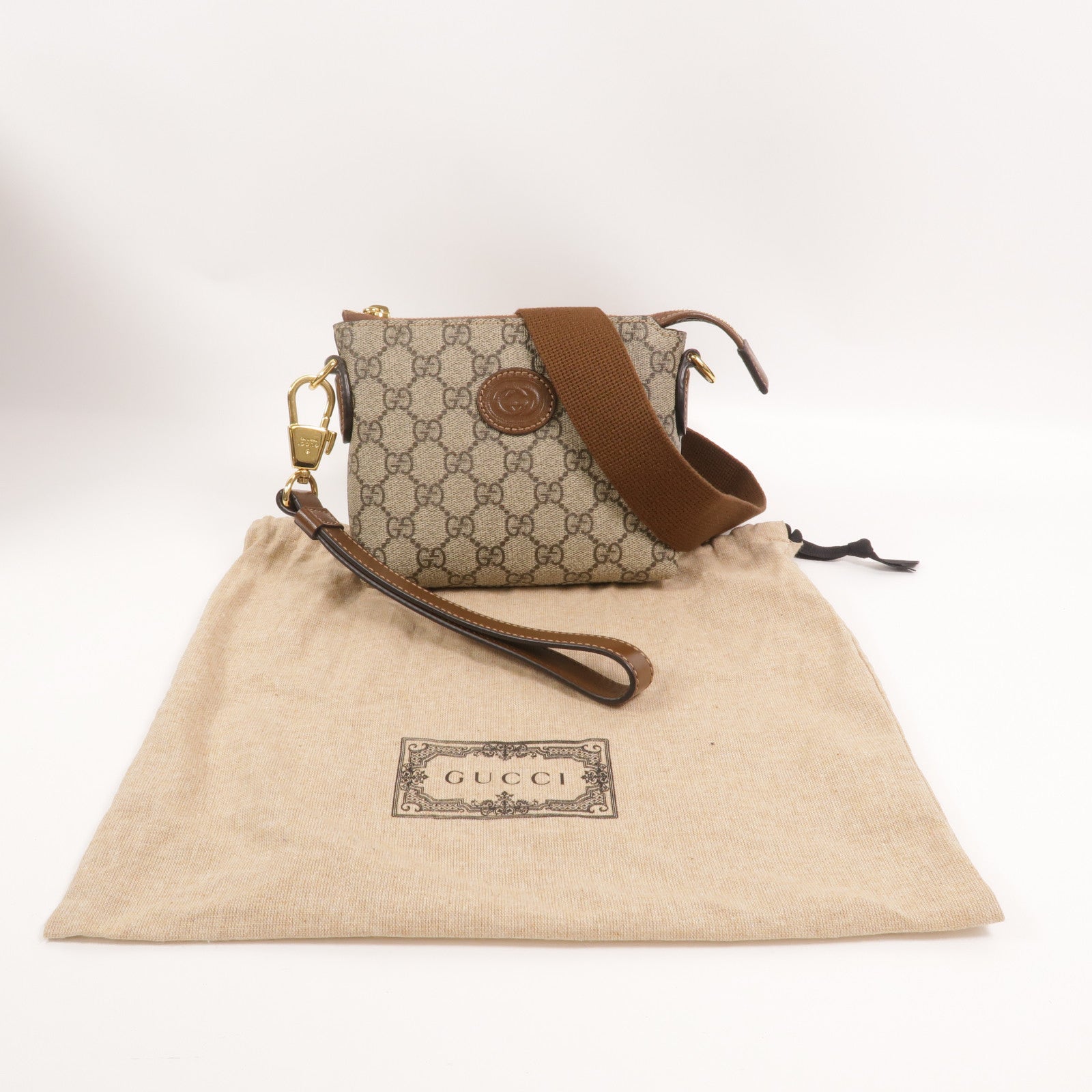 GUCCI 塗層帆布Interlocking G Messenger手挽肩背兩用袋
