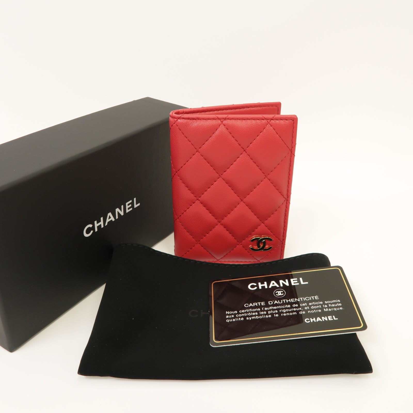 CHANEL 菱格羊皮皮革Card Case金扣卡片套紅色