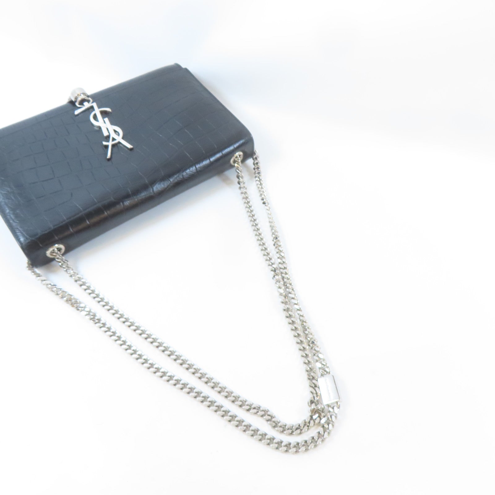 SAINT LAURENT 牛皮皮革Kate Tassel Bag銀扣鏈帶肩背袋黑色