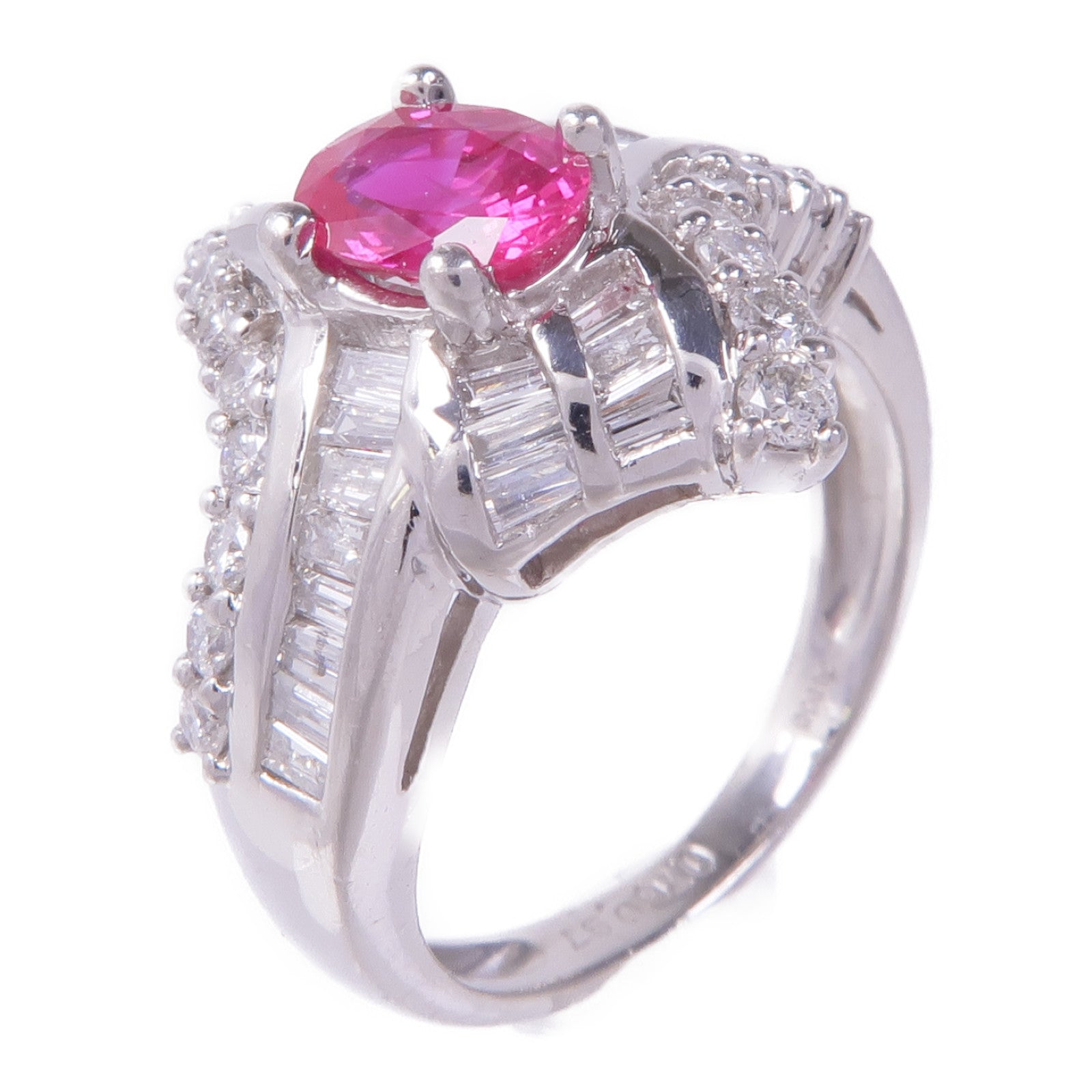 JEWELRY 【激減優惠】PT900鉑金Ruby Diamond Ring紅寶石/鑽石戒指US#5.75