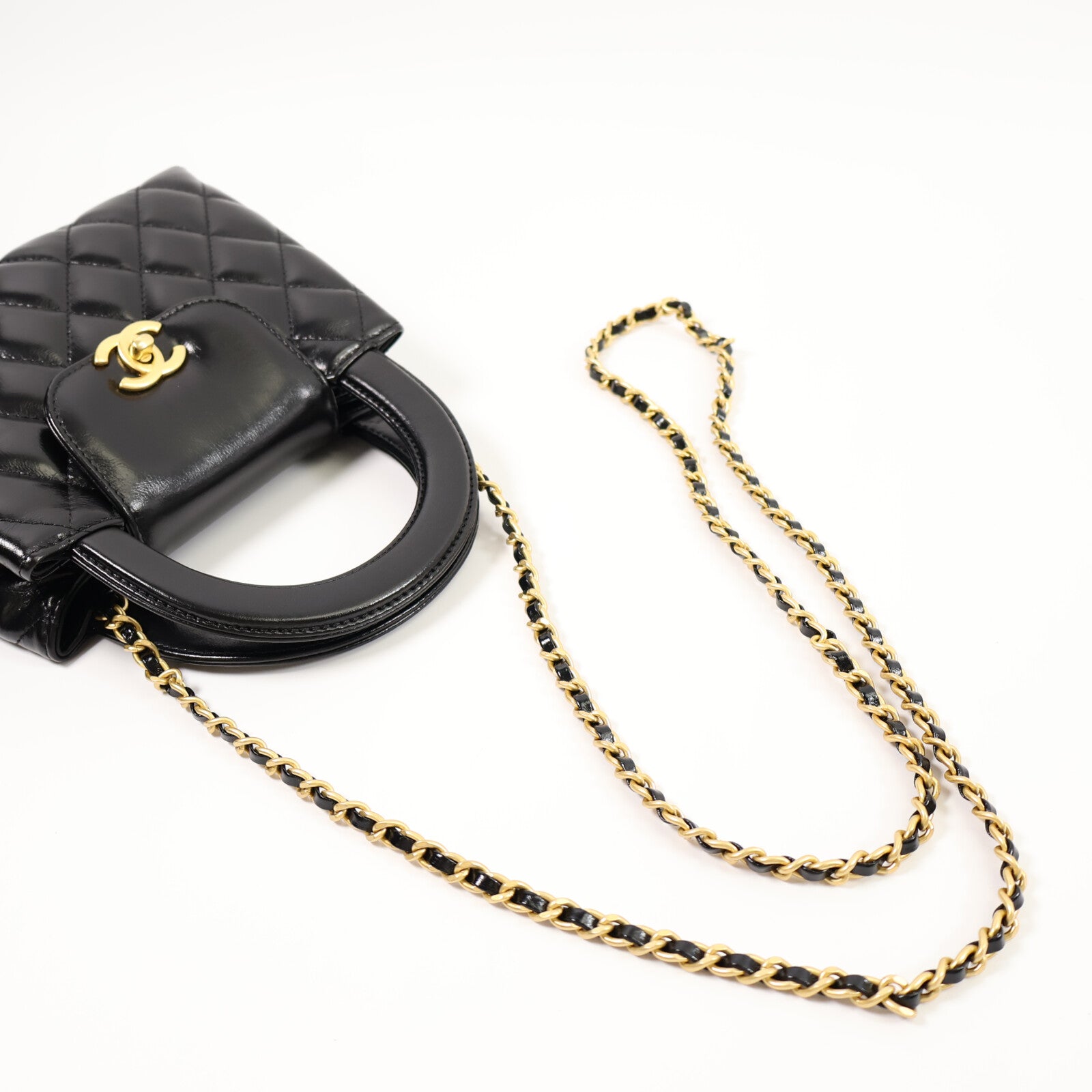 CHANEL 牛皮皮革Mini Kelly Bag鏈帶手挽肩背兩用袋