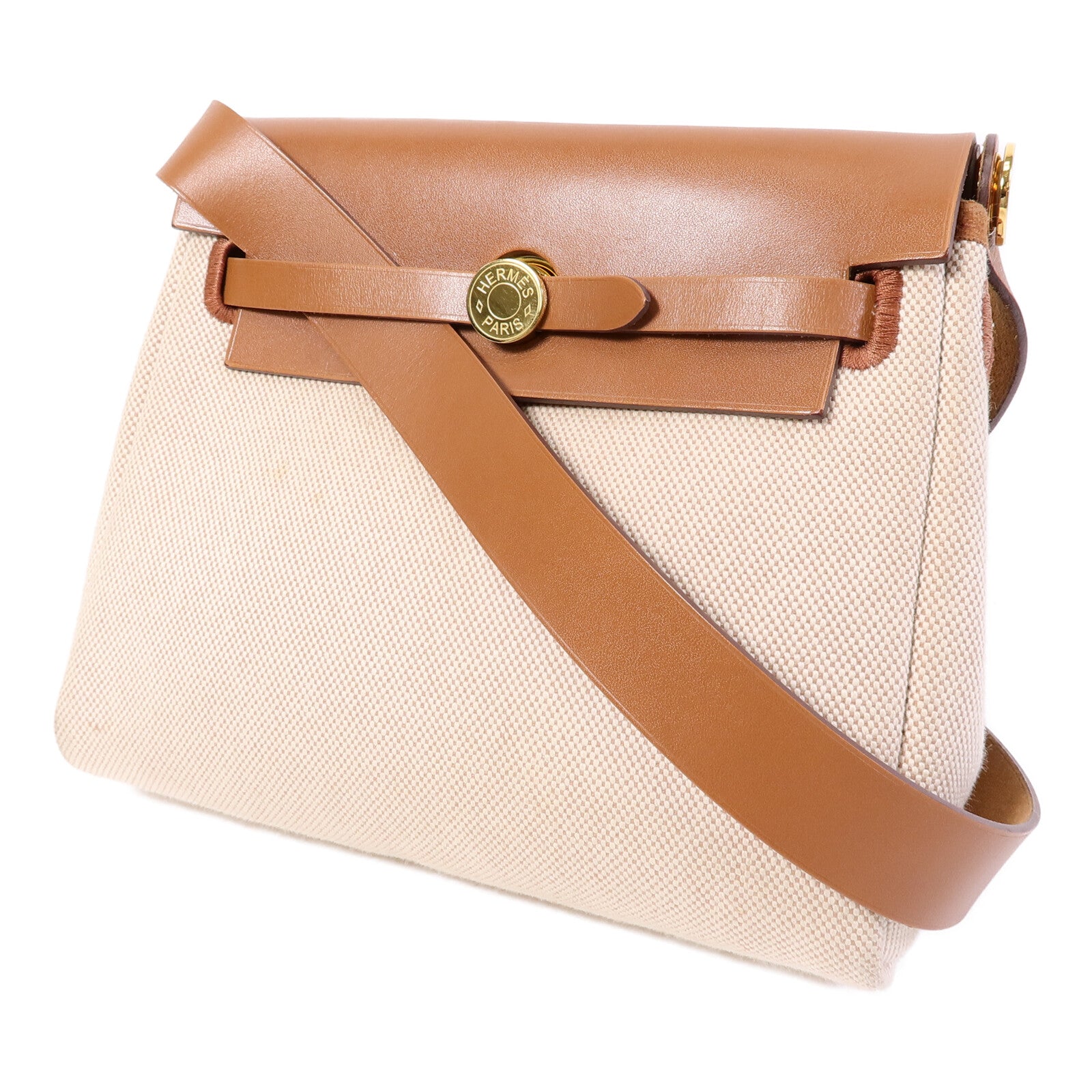 HERMES 帆布Mini Herbag肩背袋Gold