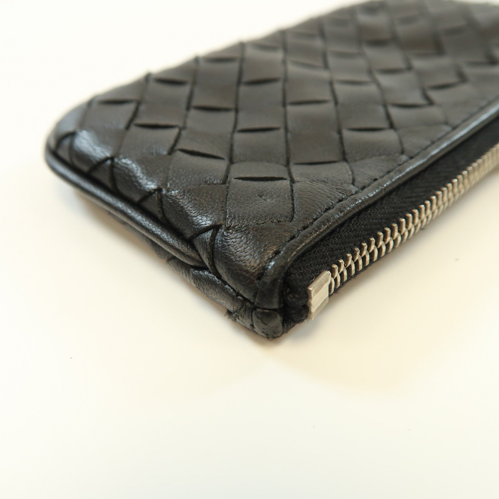 BOTTEGA VENETA 織紋羊皮皮革Coin Case銀扣零錢包黑色