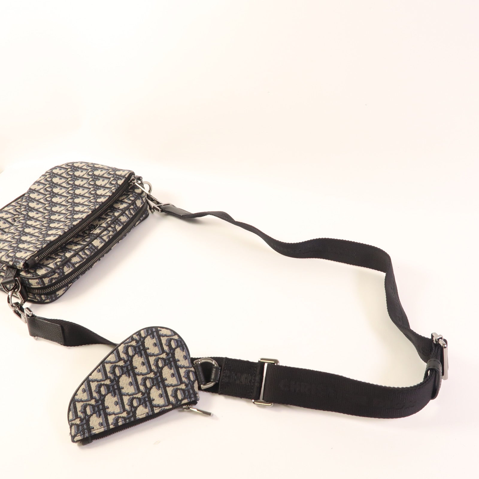 Dior 帆布Saddle Triple Pouch銀扣肩背袋