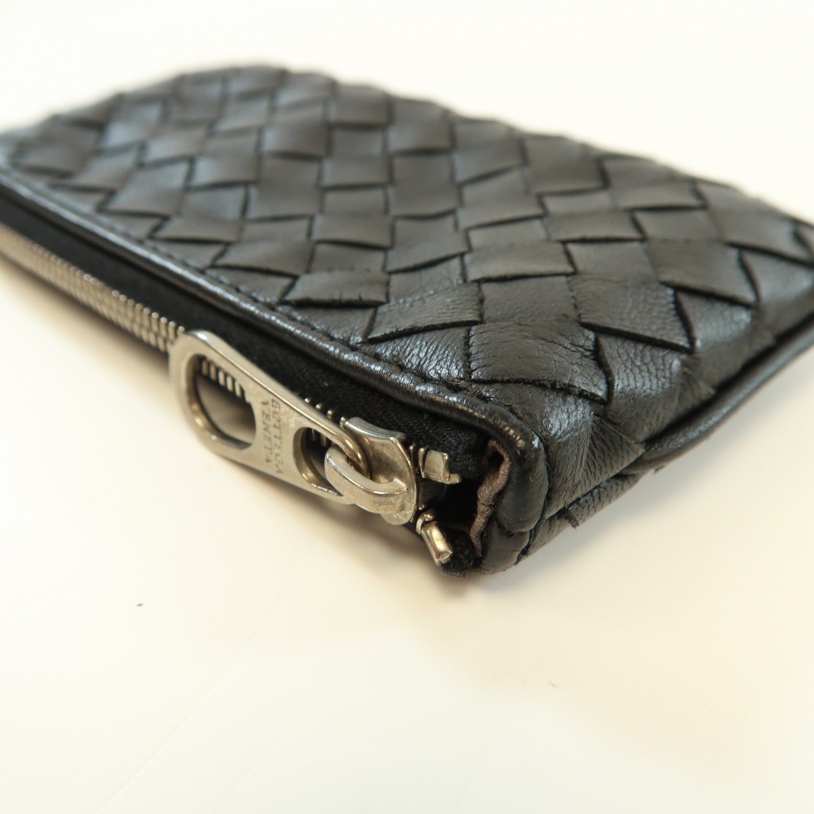 BOTTEGA VENETA 織紋羊皮皮革Coin Case銀扣零錢包黑色