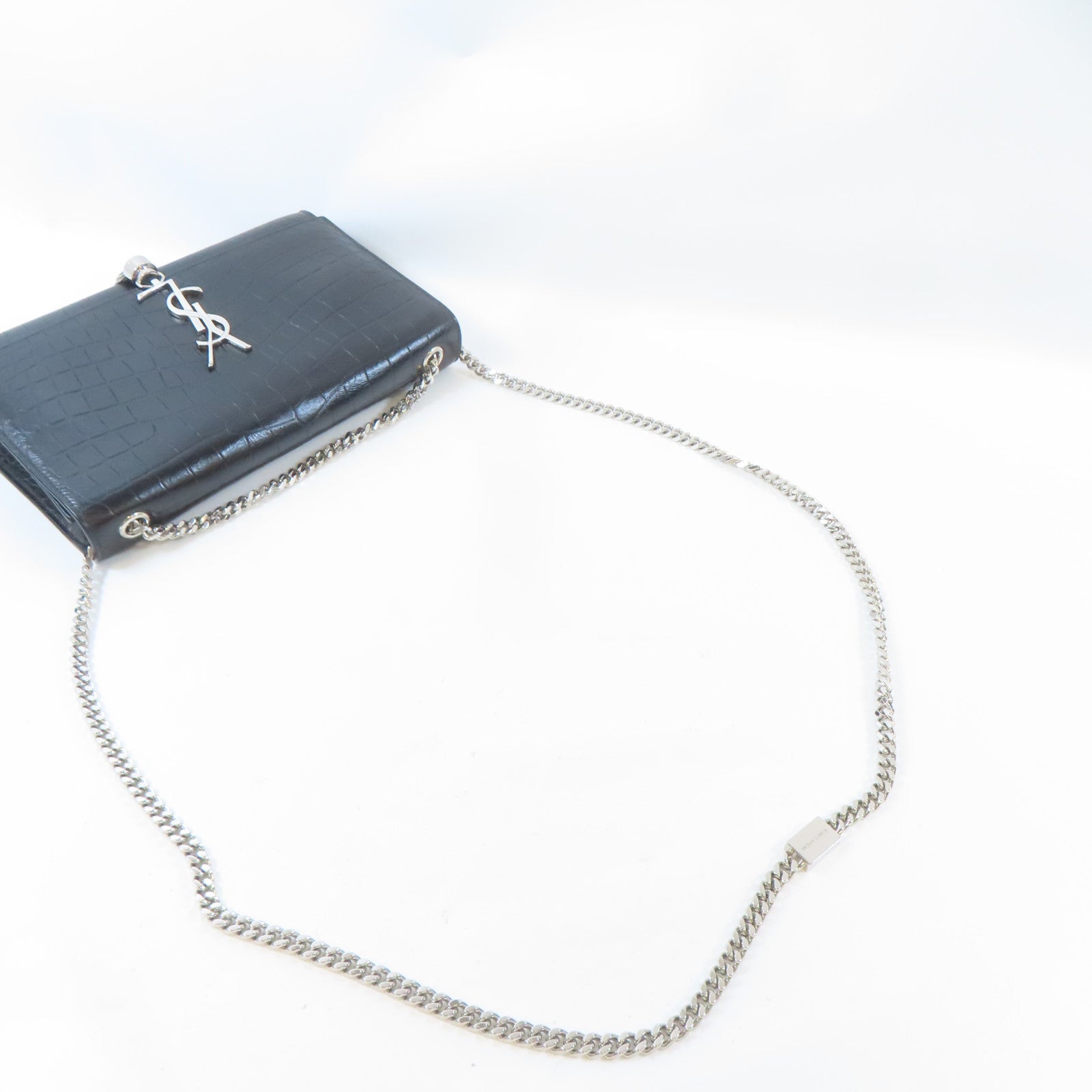 SAINT LAURENT 牛皮皮革Kate Tassel Bag銀扣鏈帶肩背袋黑色