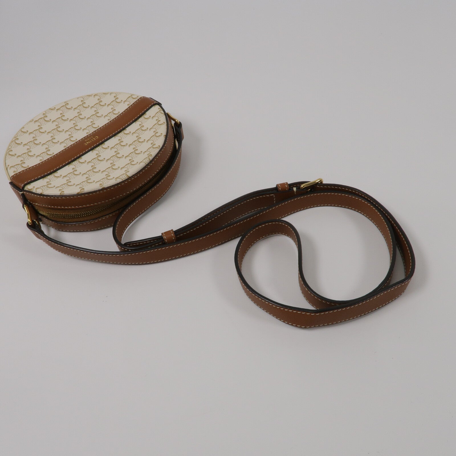 CELINE 塗層帆布Triomphe Round Shoulder Bag肩背袋