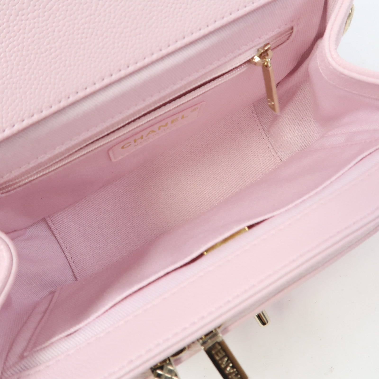 CHANEL 菱格Caviar皮革Business Affinity Chain Shoulder Bag金扣鏈帶手挽肩背兩用袋粉紅色