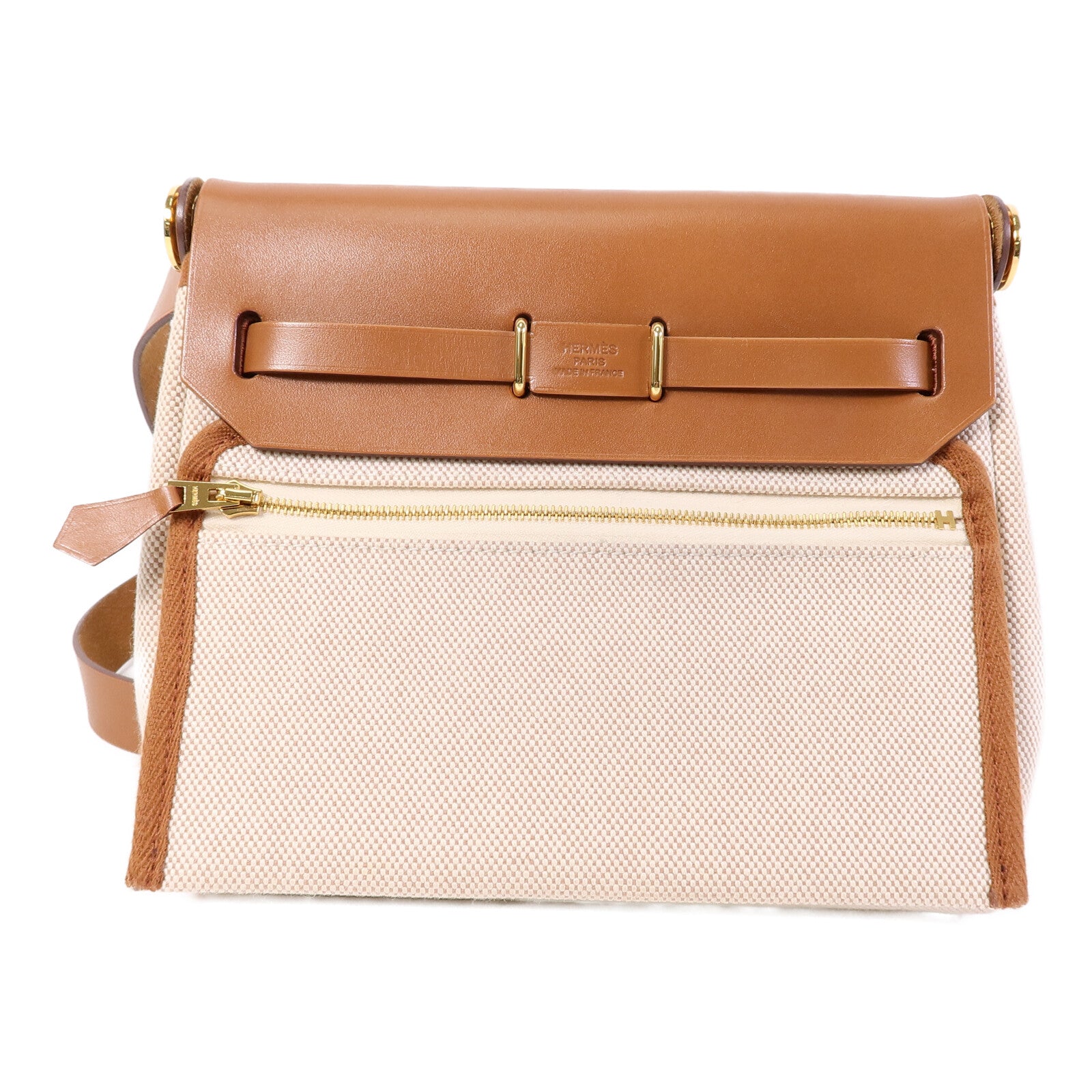 HERMES 帆布Mini Herbag肩背袋Gold