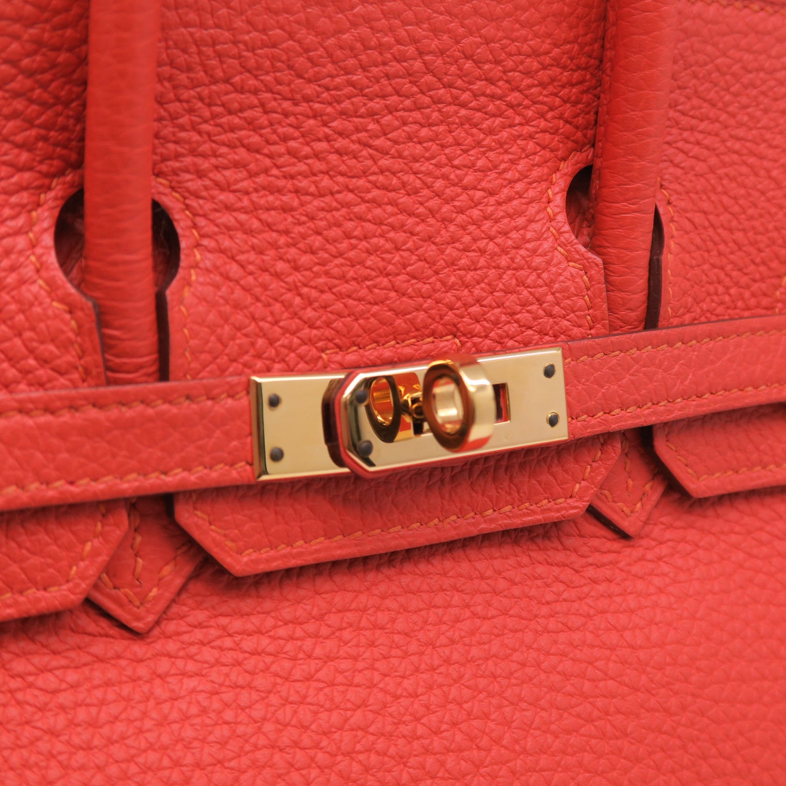 HERMES 【清倉大減價】Togo皮革Birkin 25金扣手挽袋火焰橘色