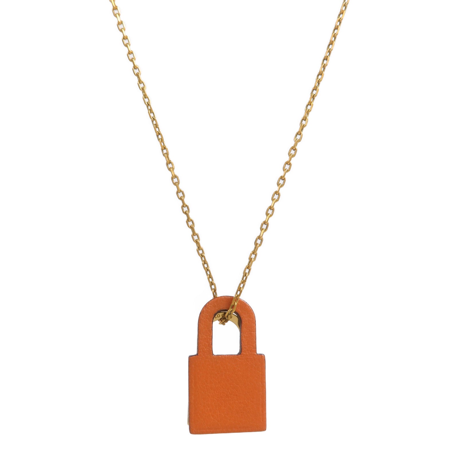 HERMES 金屬/Swift皮革O'Kelly Necklace項鍊Orange
