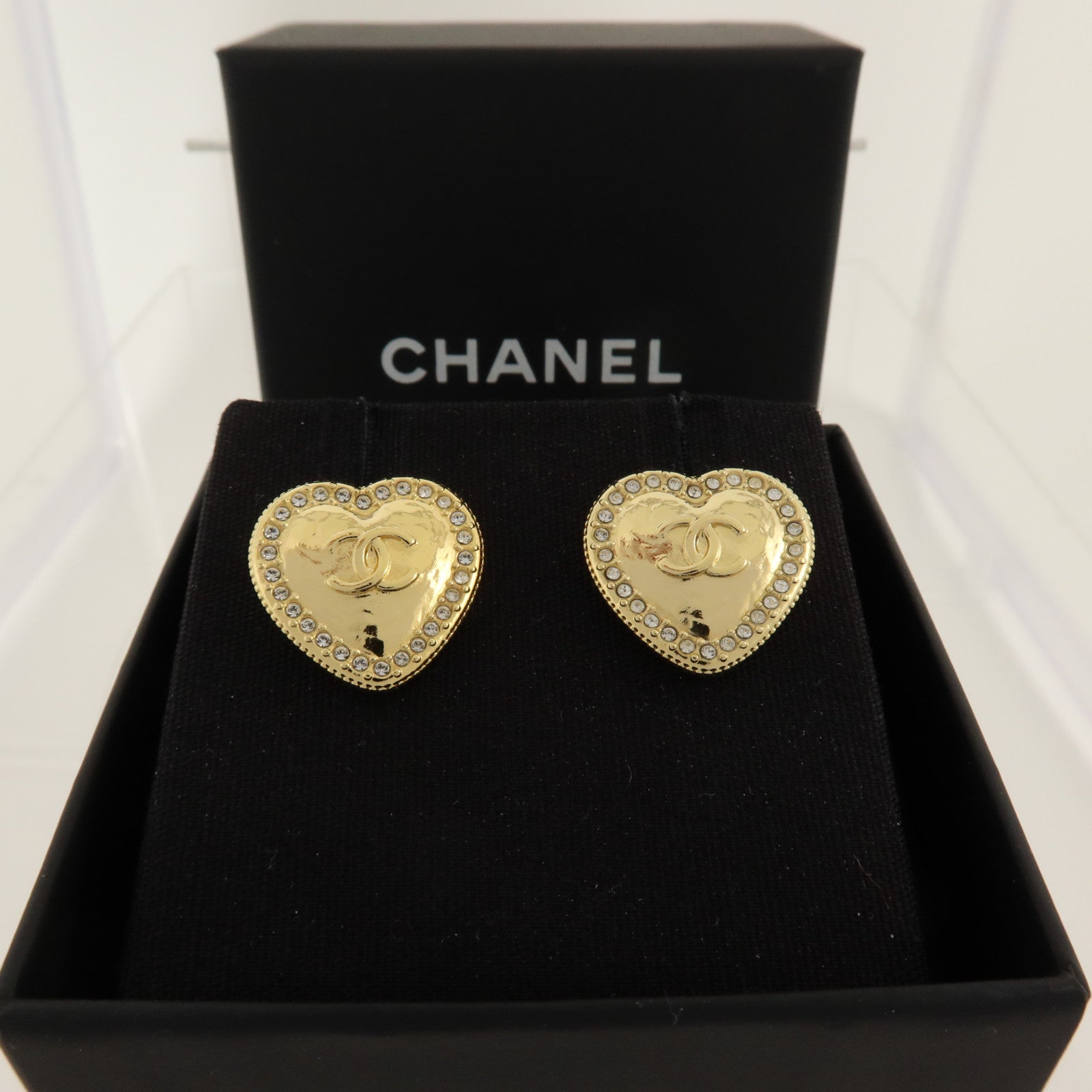 CHANEL 金屬CC Crystal Heart Earrings耳環