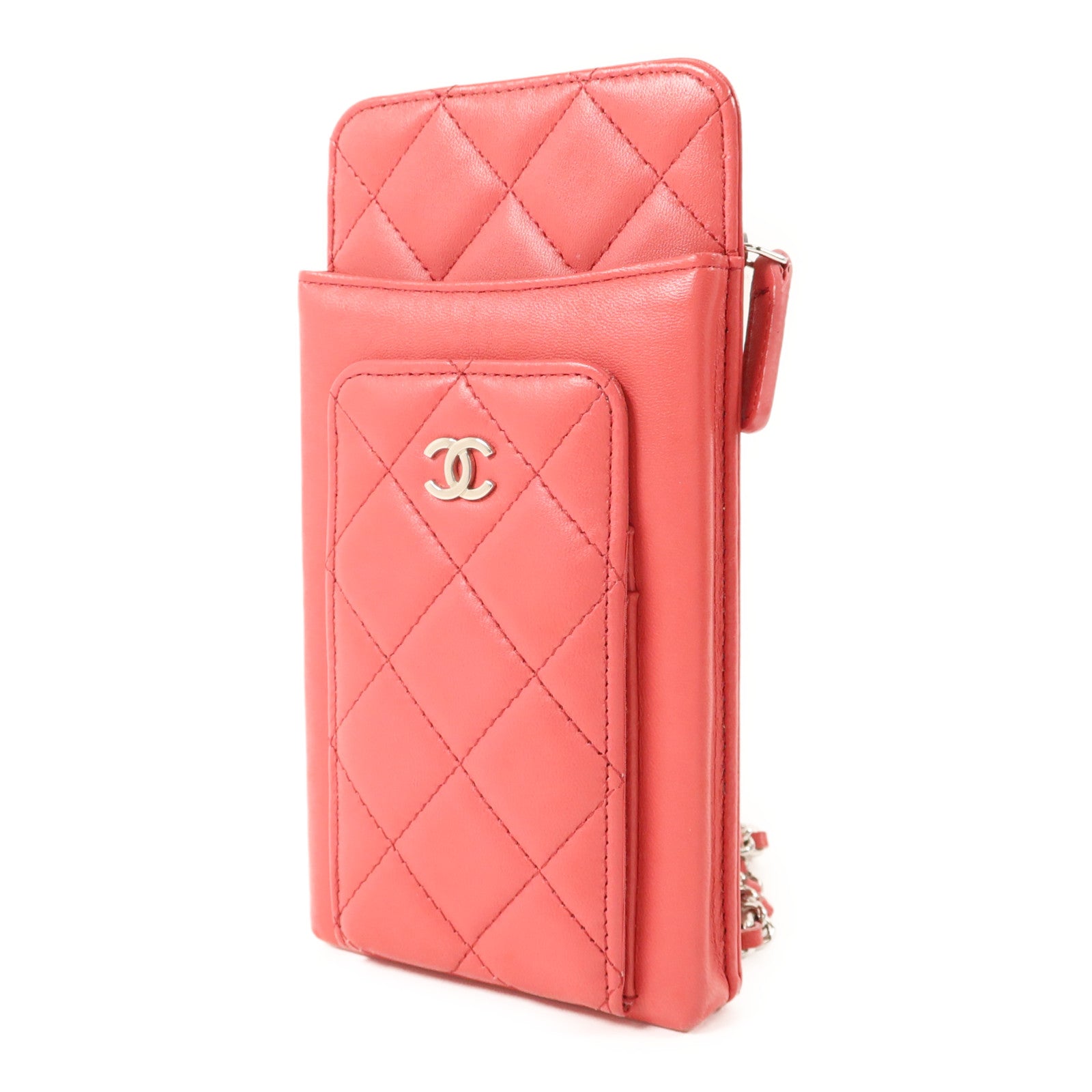 CHANEL 羊皮皮革Phone Holder Chain Shoulder銀扣鏈帶肩背袋