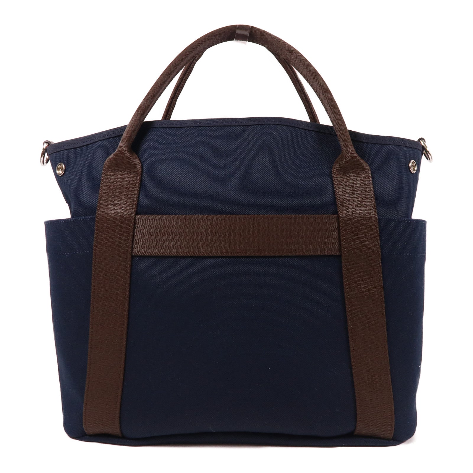 HERMES 帆布Grooming Bag銀扣手挽肩背兩用袋藍色