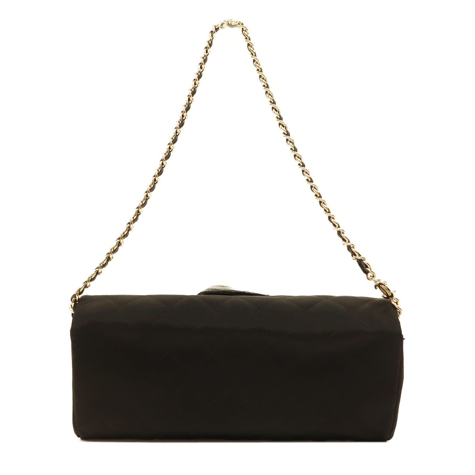CHANEL 絲質Chain Shoulder金扣鏈帶肩背袋黑色