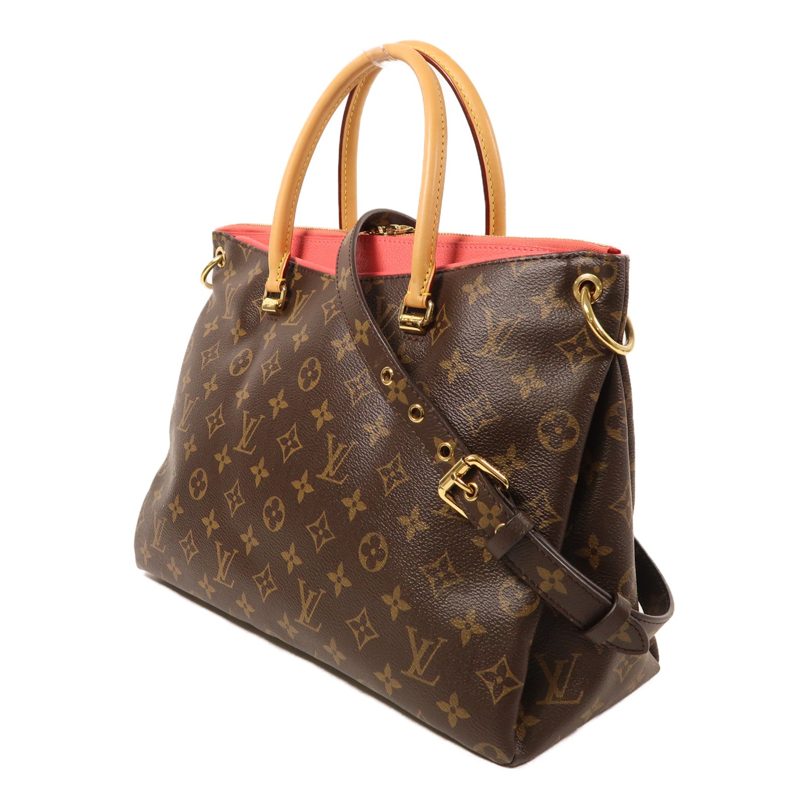 LOUIS VUITTON Monogram Pallas金扣手挽肩背兩用袋棕色/紅色