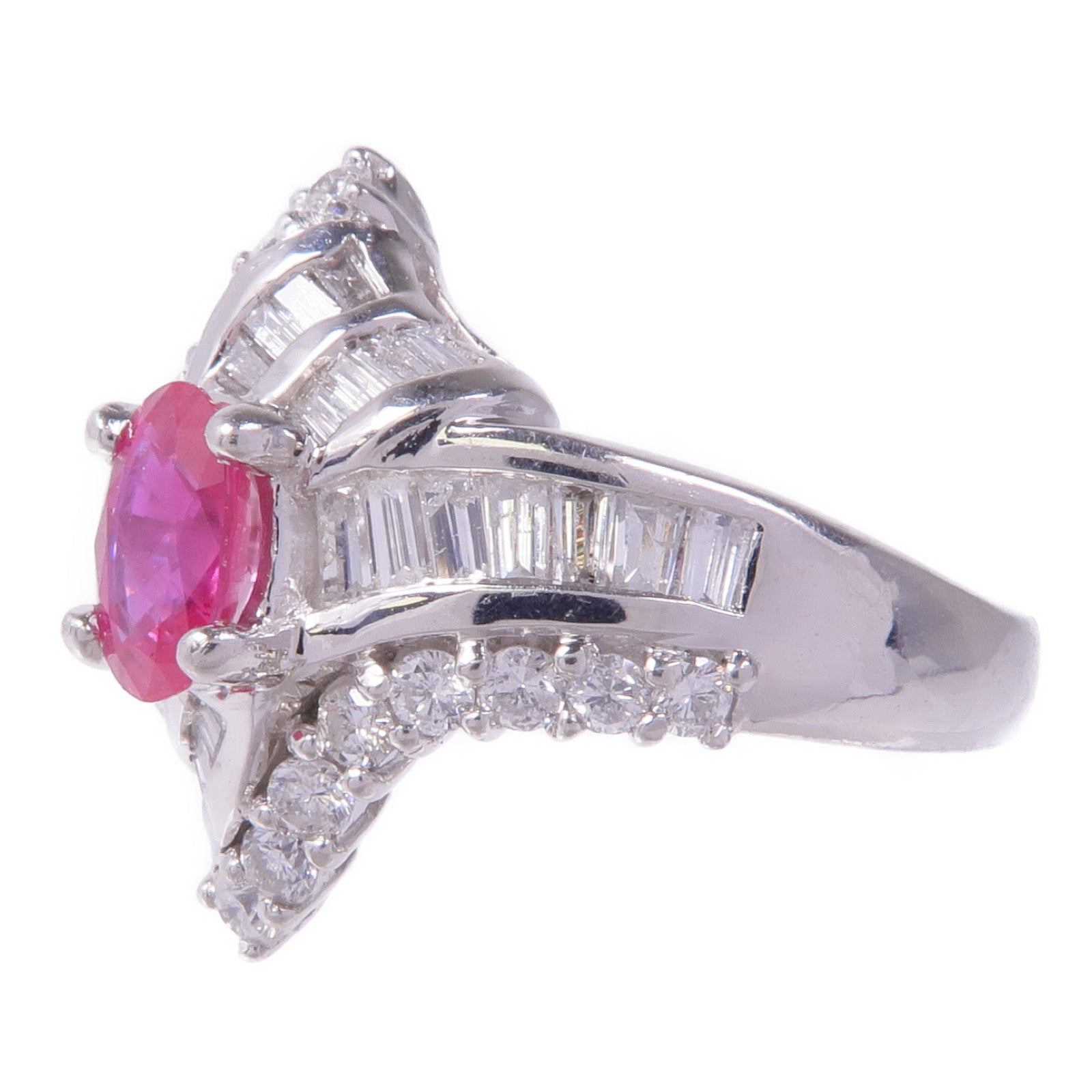 JEWELRY 【激減優惠】PT900鉑金Ruby Diamond Ring紅寶石/鑽石戒指US#5.75