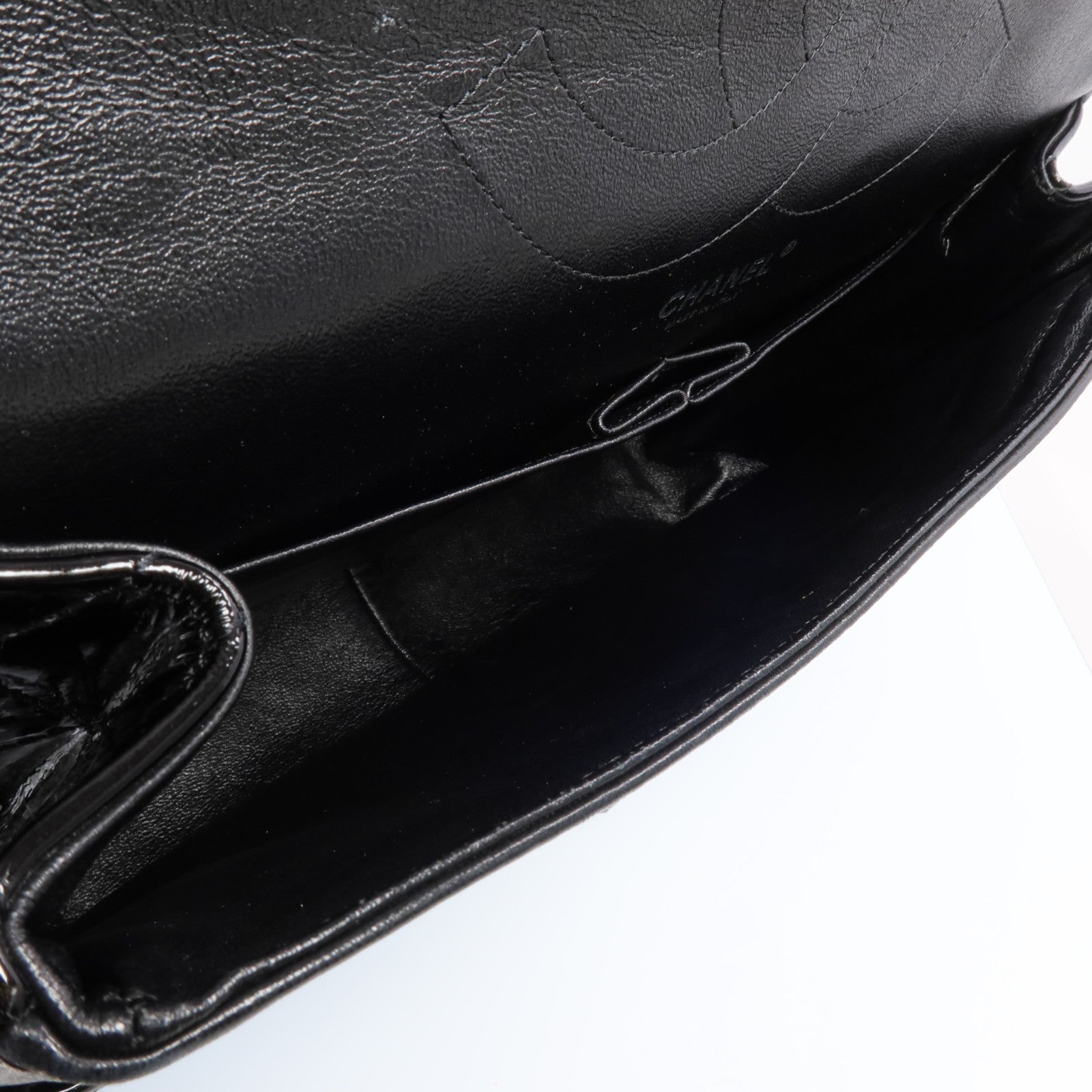 CHANEL 漆皮皮革2.55 Jumbo銀扣鏈帶肩背袋