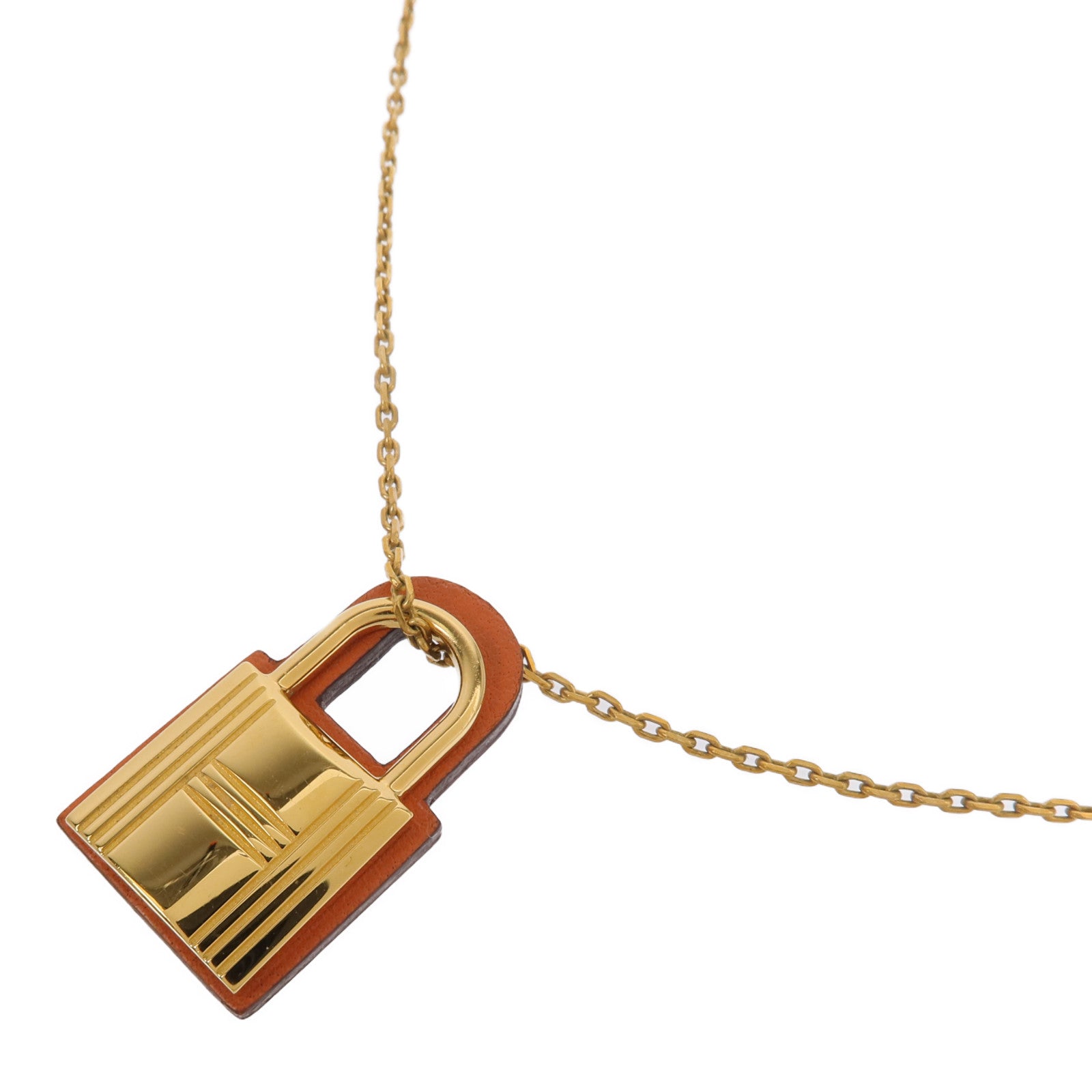 HERMES 金屬/Swift皮革O'Kelly Necklace項鍊Orange