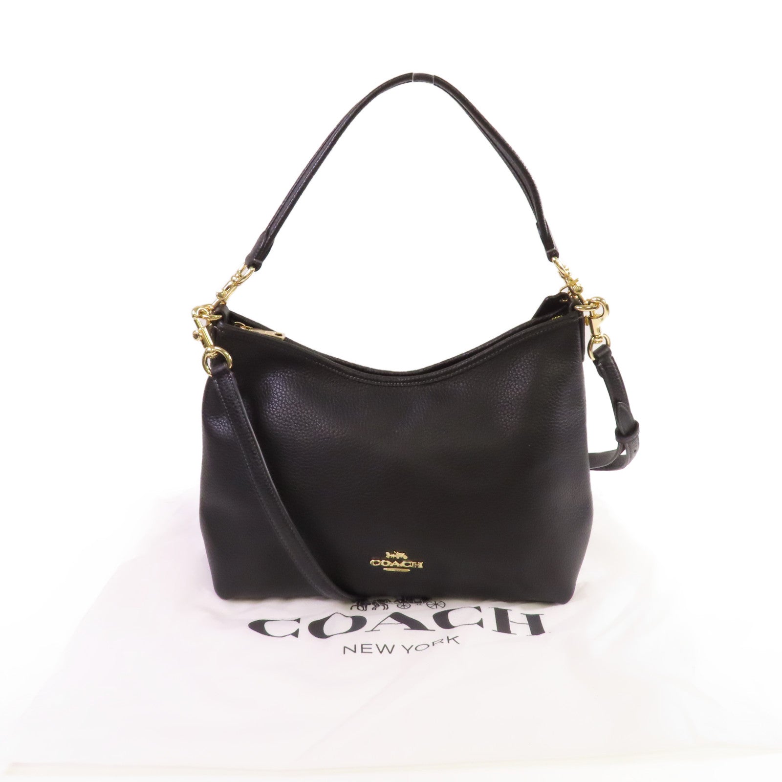 COACH 牛皮皮革2Way Shoulder Bag金扣手挽肩背兩用袋黑色