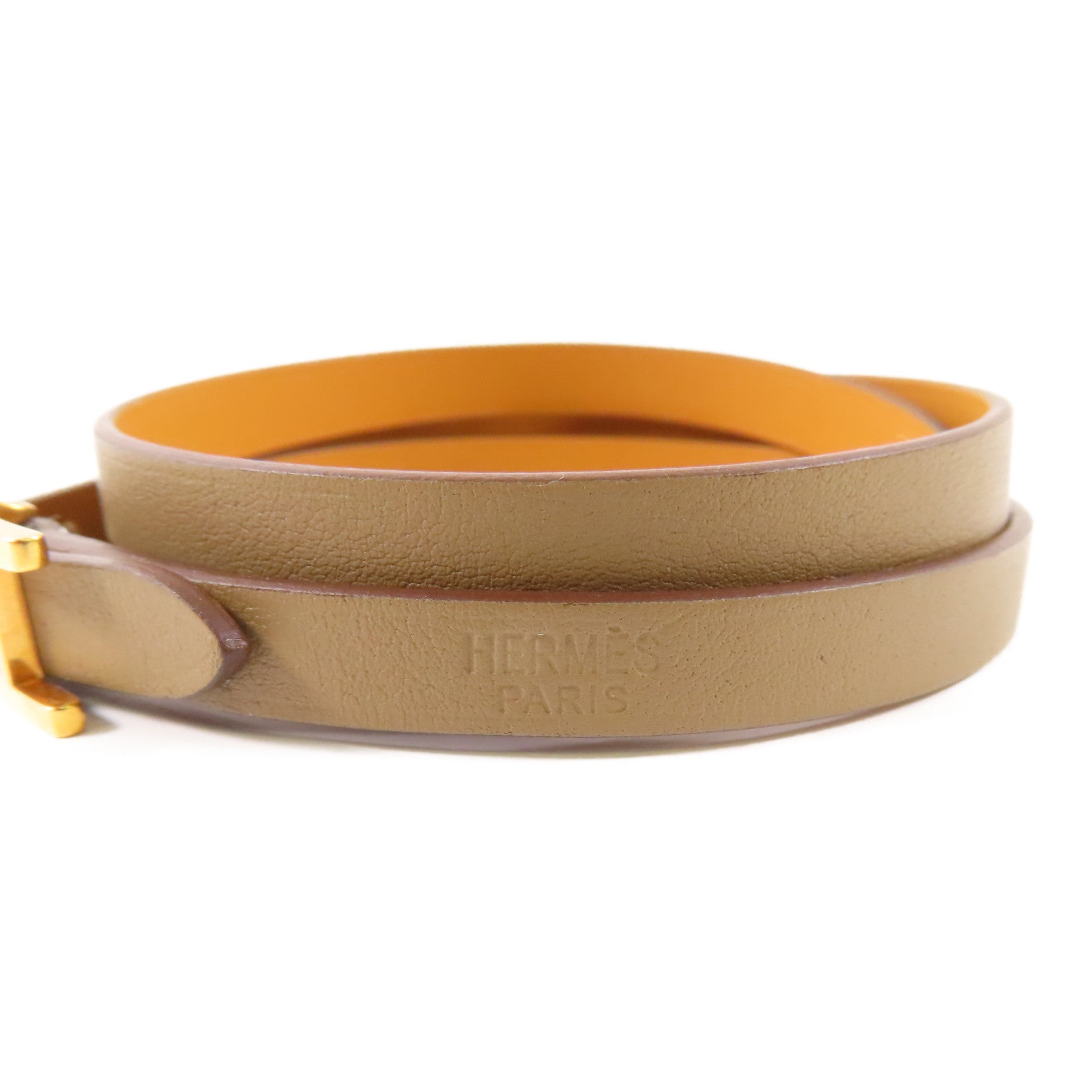 HERMES 【激減優惠】Swift皮革Cuir Hapi Bracelet金扣手鐲18 Etoupe