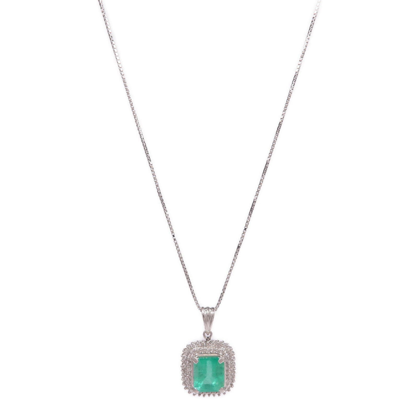 JEWELRY PT900/PT850鉑金Emerald Diamond Necklace綠寶石/鑽石項鍊