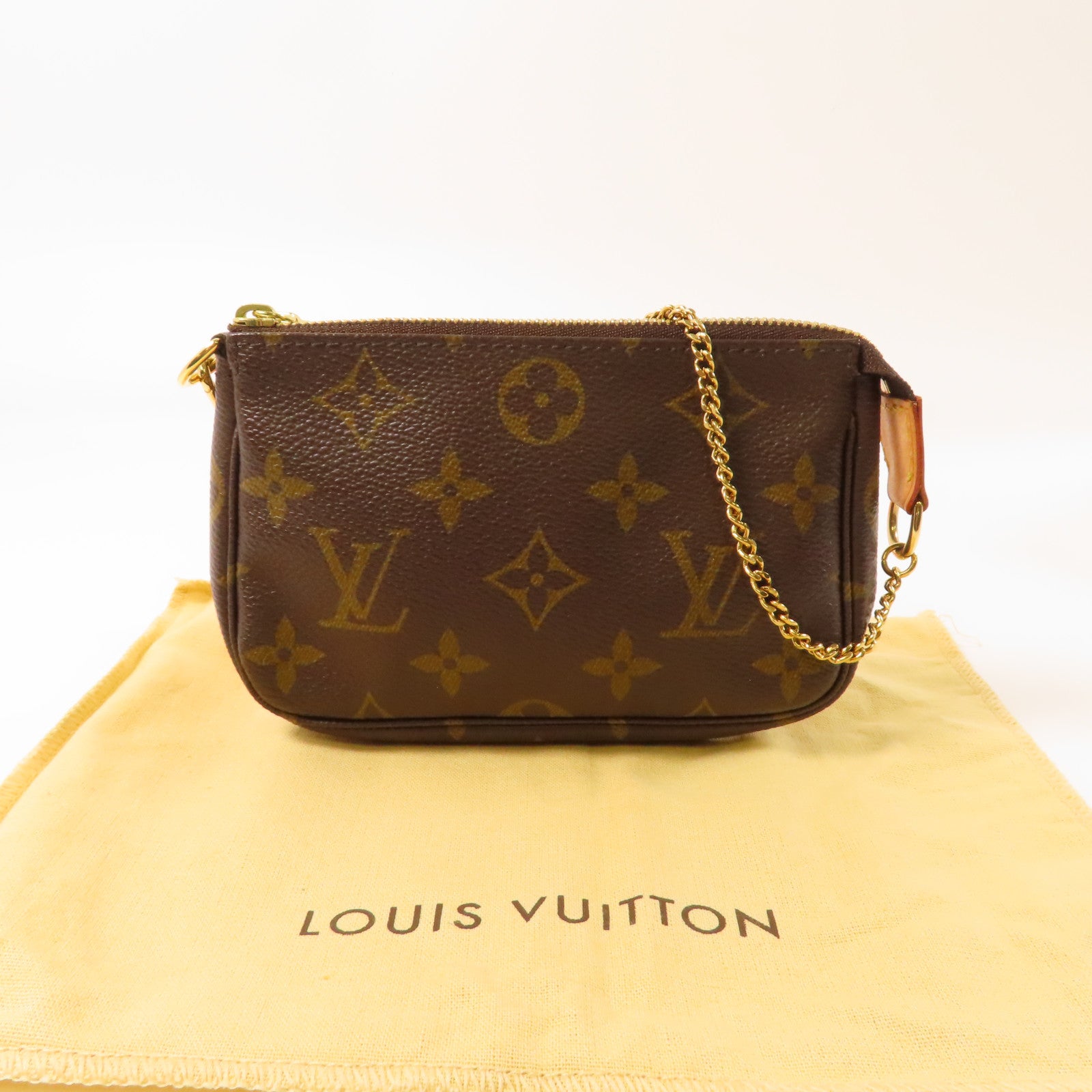 LOUIS VUITTON Monogram Pochette Accessories金扣手挽袋啡色