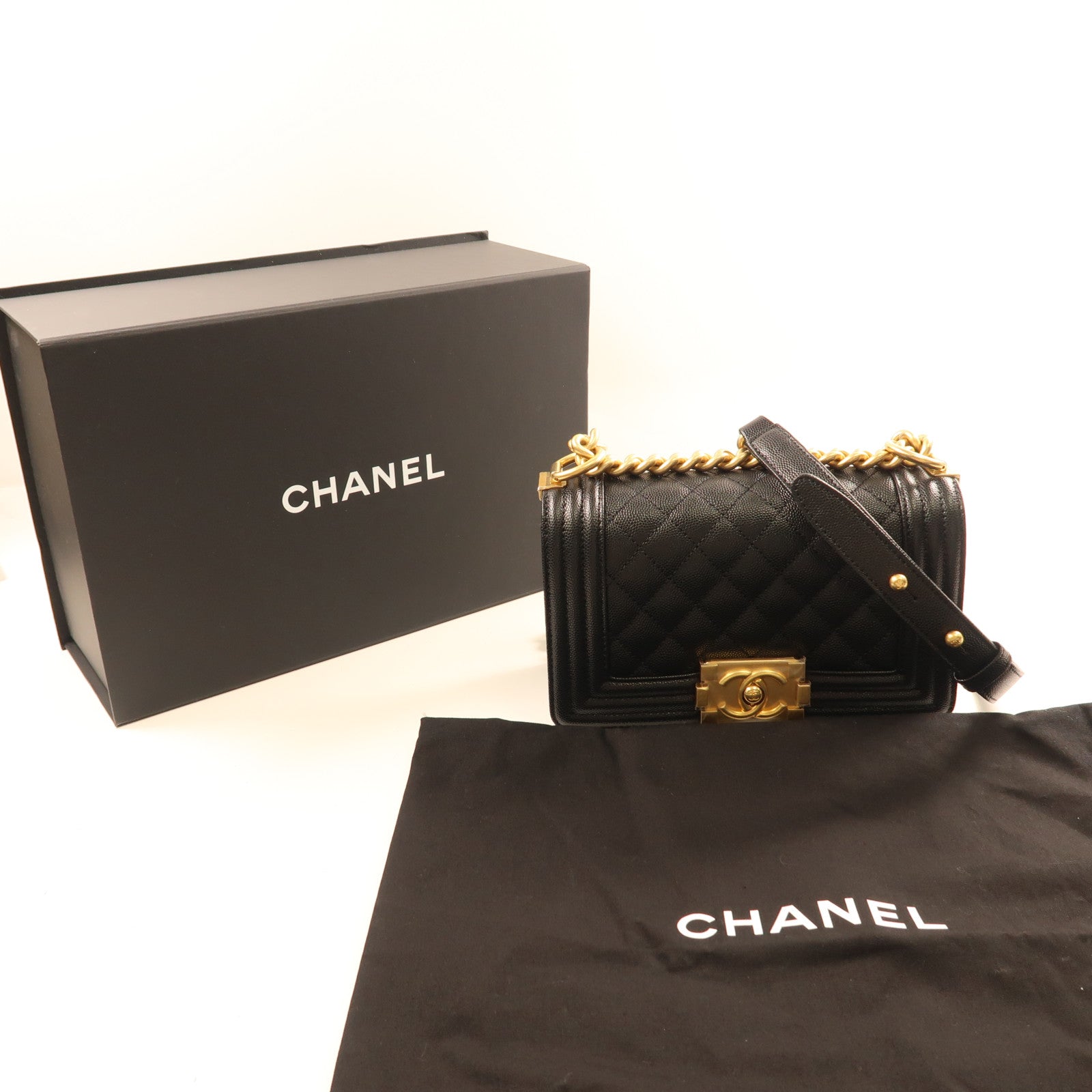 CHANEL 牛皮皮革Boy Chanel 20cm金扣鏈帶肩背袋