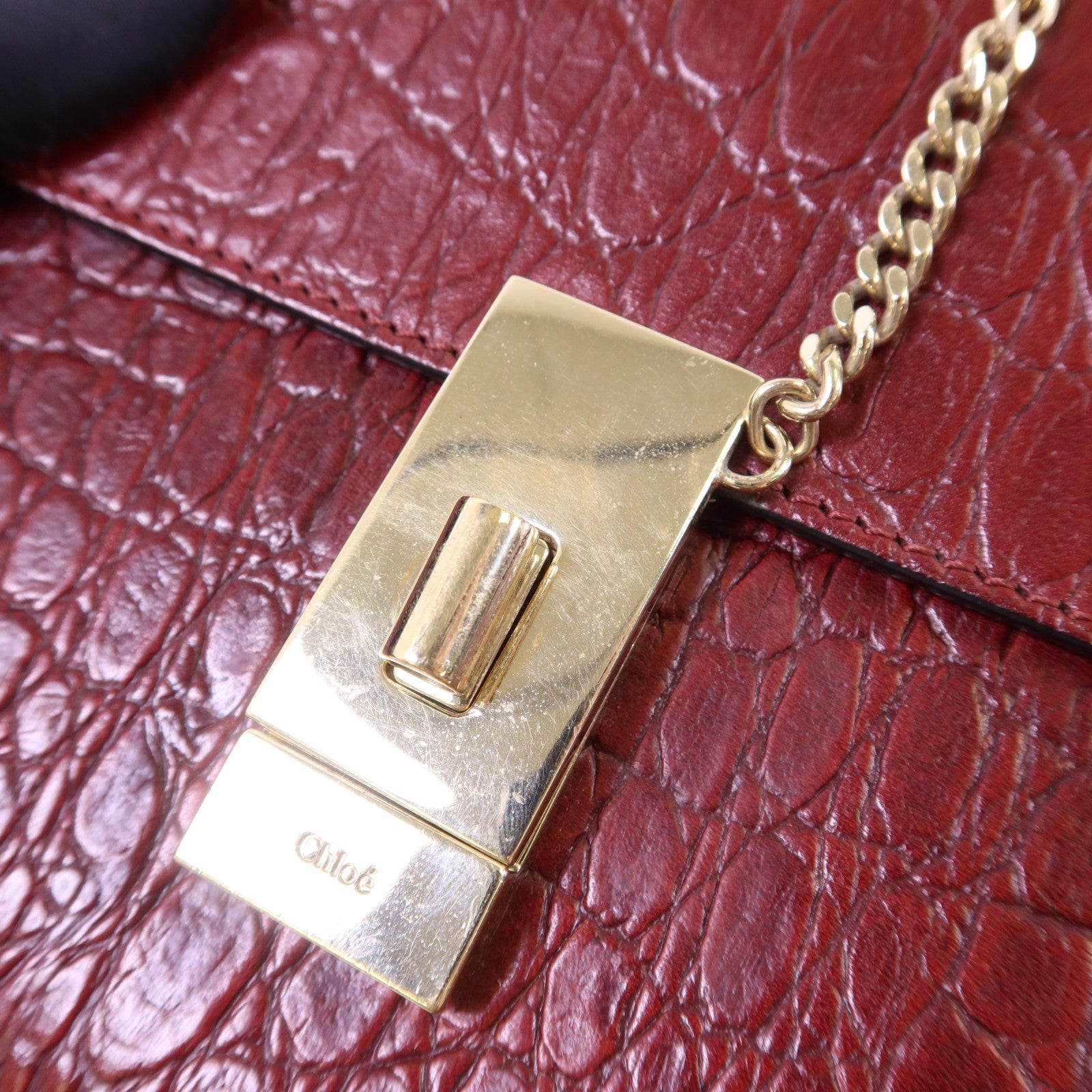 Chloe 牛皮皮革Shoulder Bag金扣鏈帶肩背袋