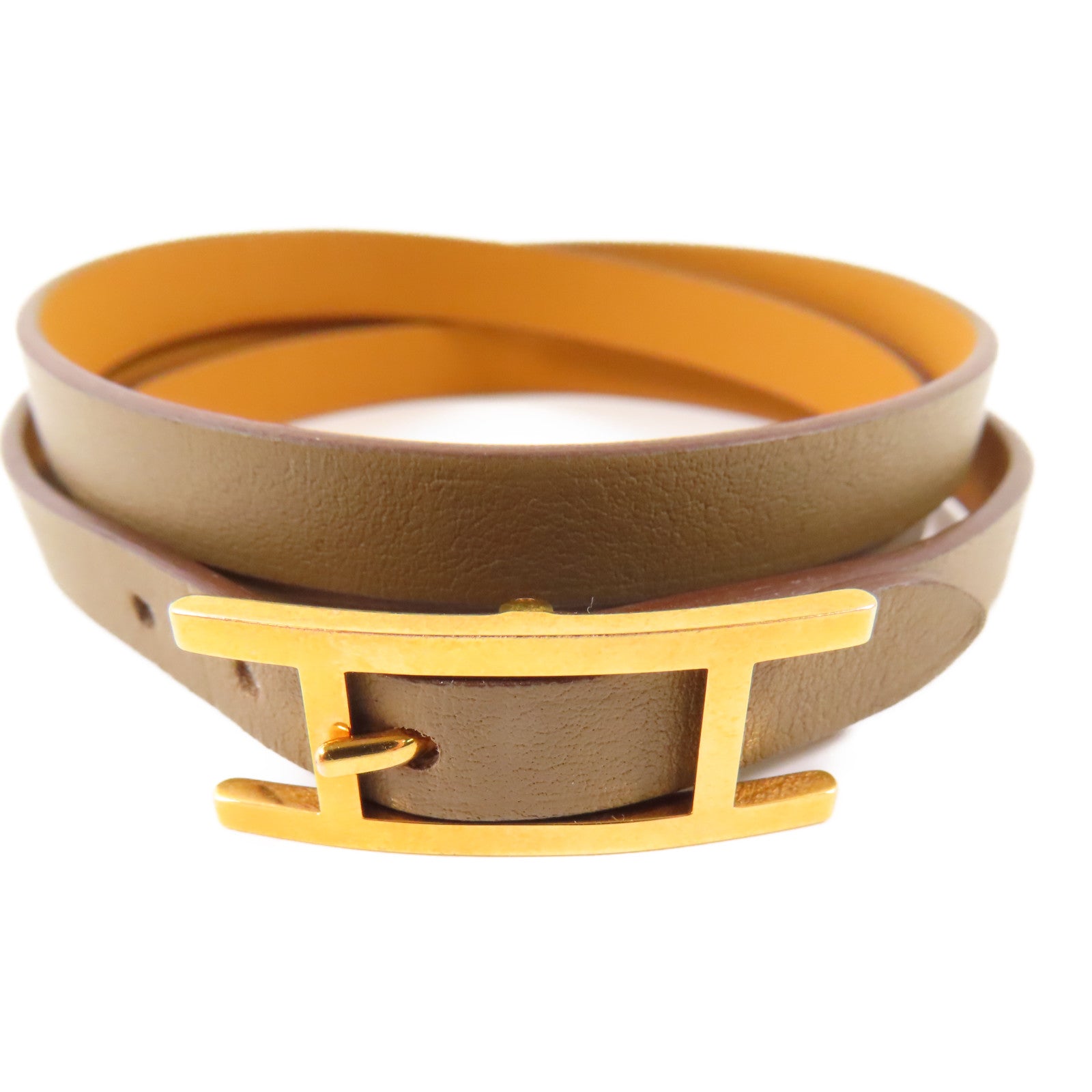 HERMES Swift皮革Cuir Hapi Bracelet金扣手鐲18 Etoupe