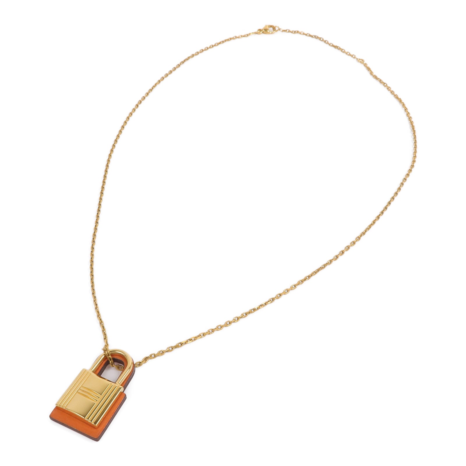 HERMES 金屬/Swift皮革O'Kelly Necklace項鍊Orange