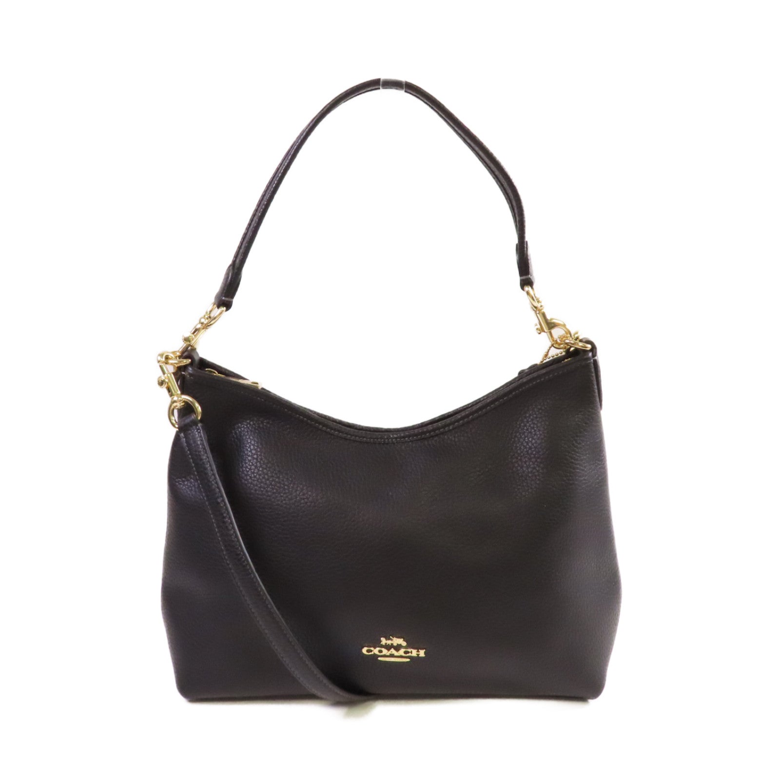 COACH 牛皮皮革2Way Shoulder Bag金扣手挽肩背兩用袋黑色