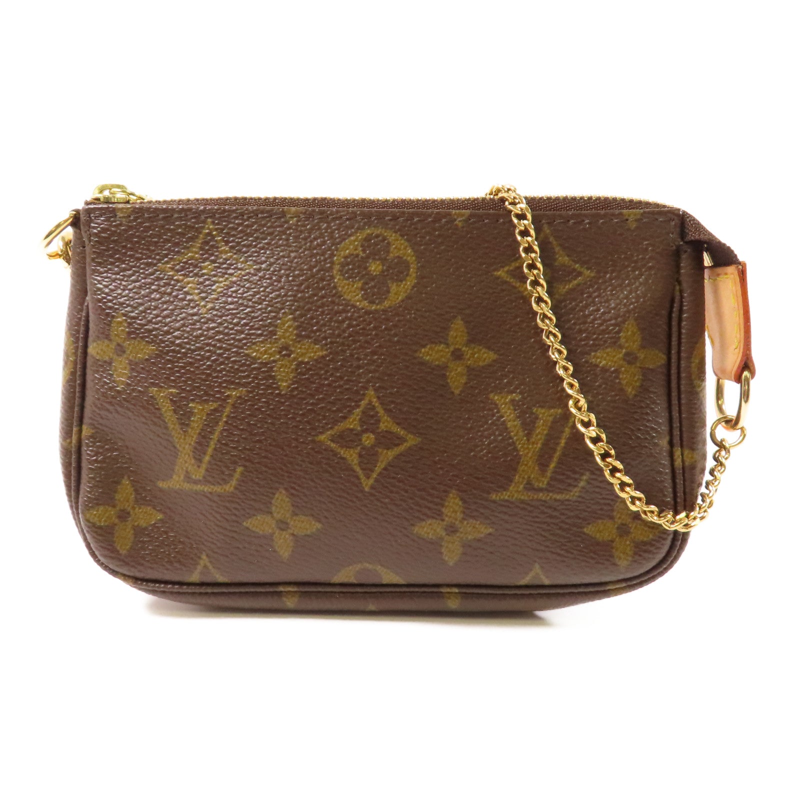 LOUIS VUITTON Monogram Pochette Accessories金扣手挽袋啡色