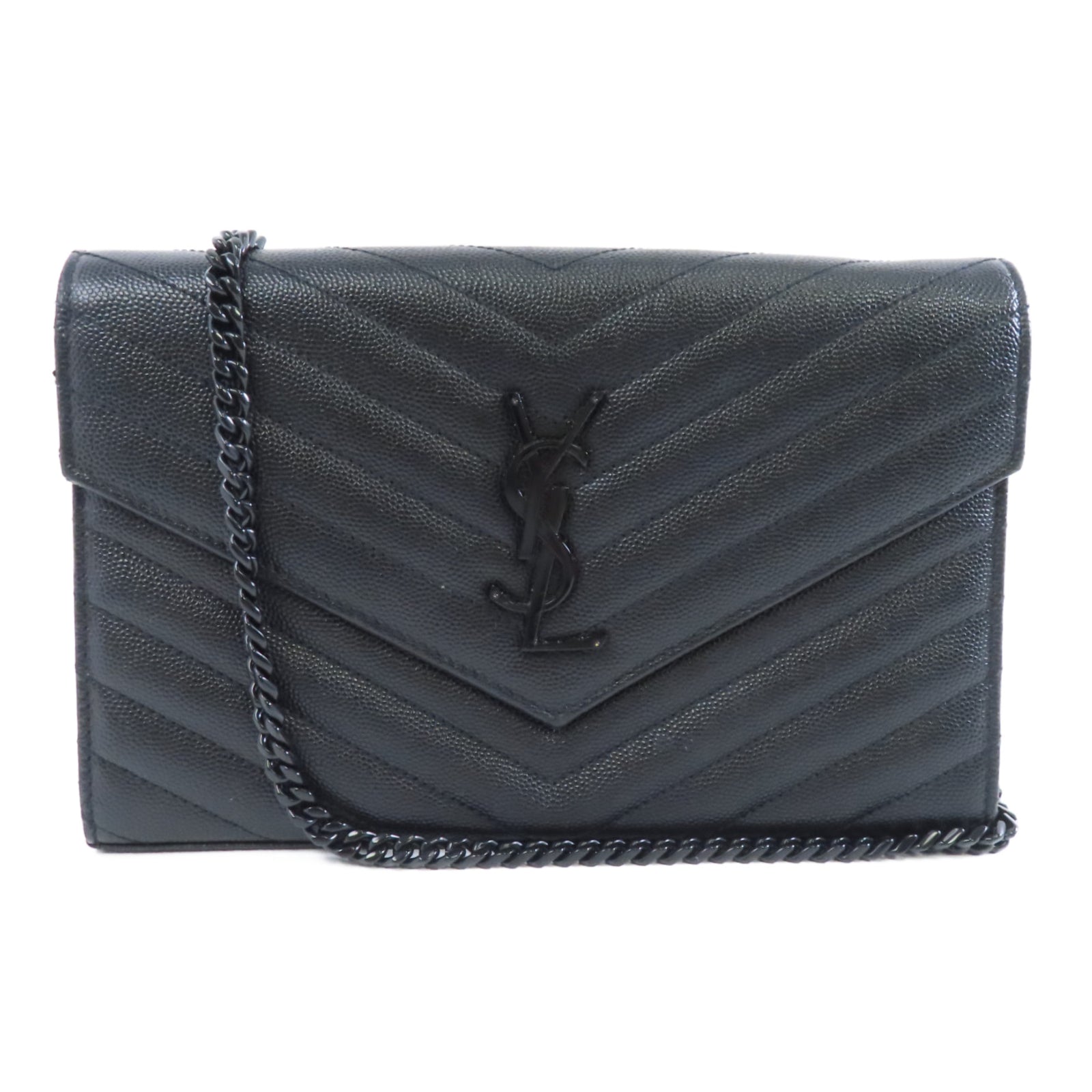 SAINT LAURENT 牛皮皮革Chain Shoulder黑扣肩背袋黑色