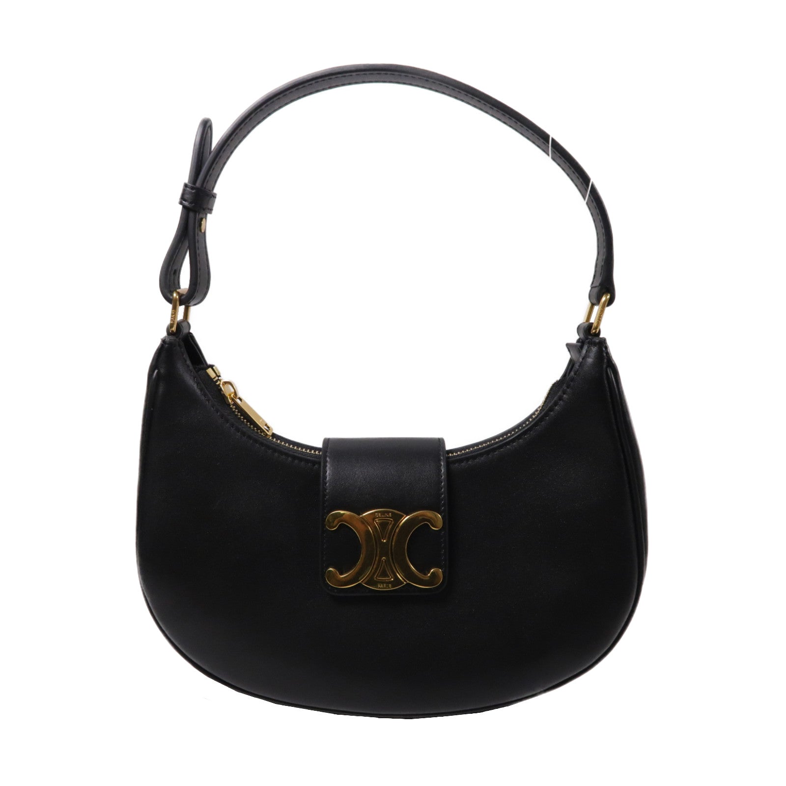 CELINE 牛皮皮革Medium Ava Triomphe金扣肩背袋黑色
