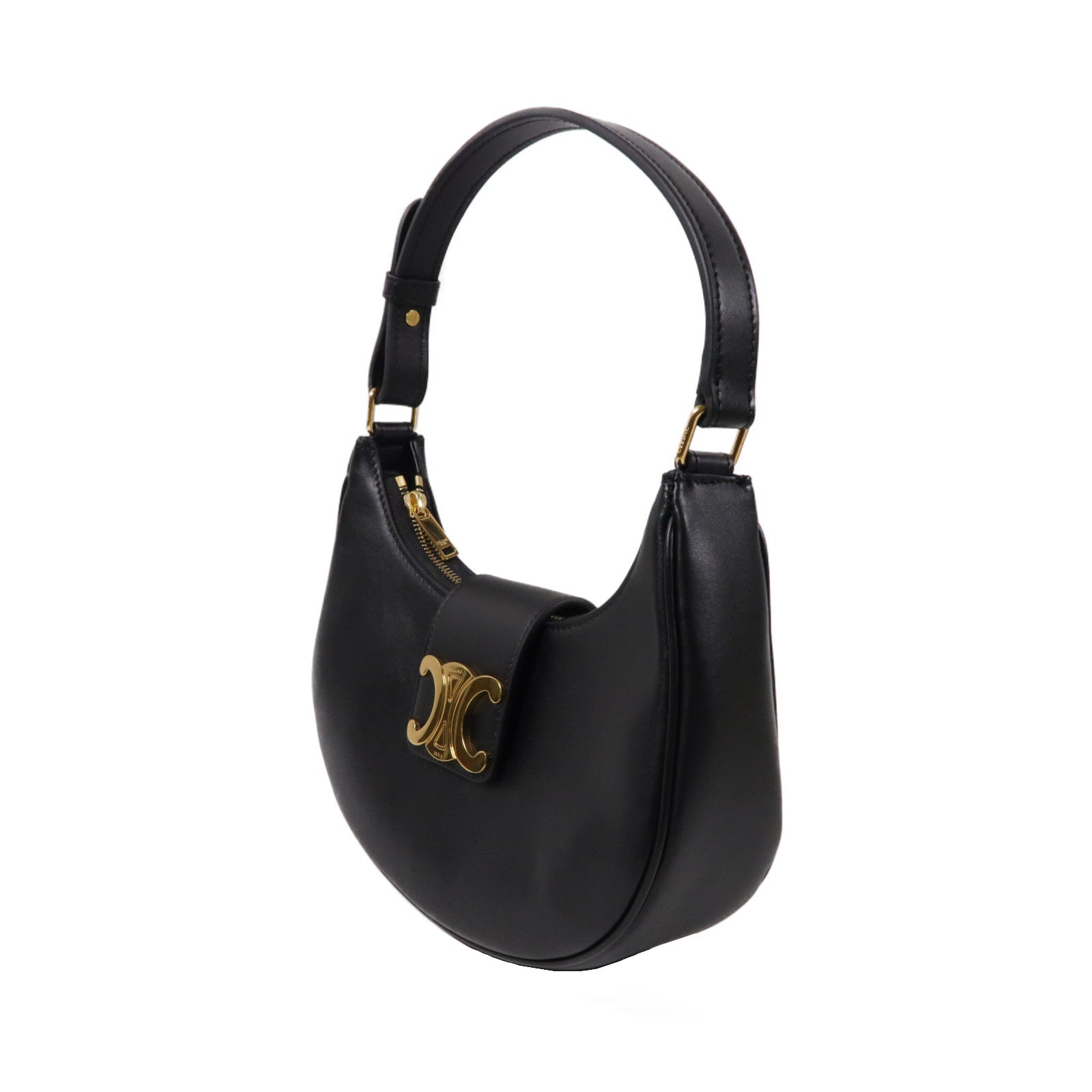 CELINE 牛皮皮革Medium Ava Triomphe金扣肩背袋黑色