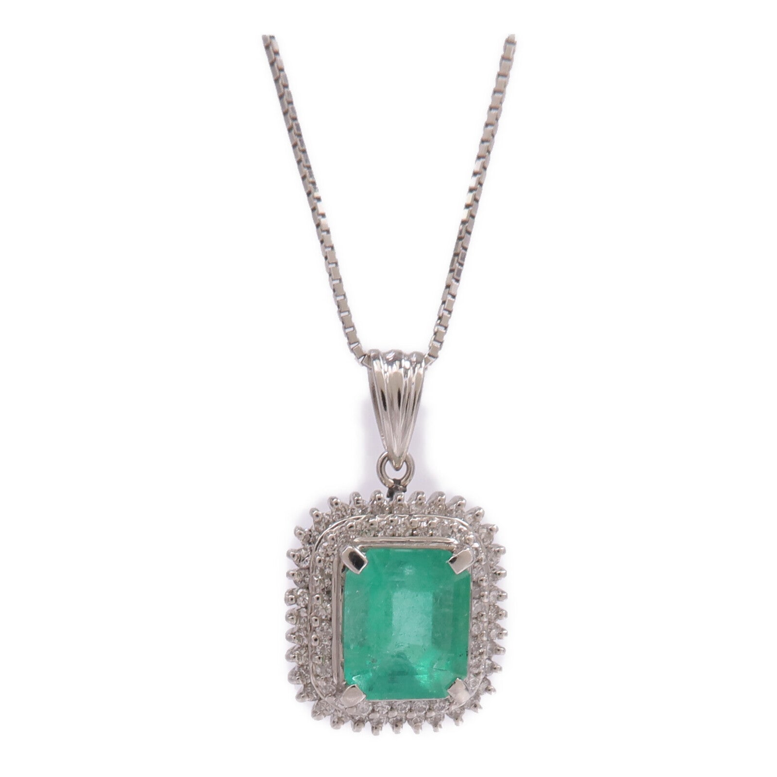 JEWELRY PT900/PT850鉑金Emerald Diamond Necklace綠寶石/鑽石項鍊