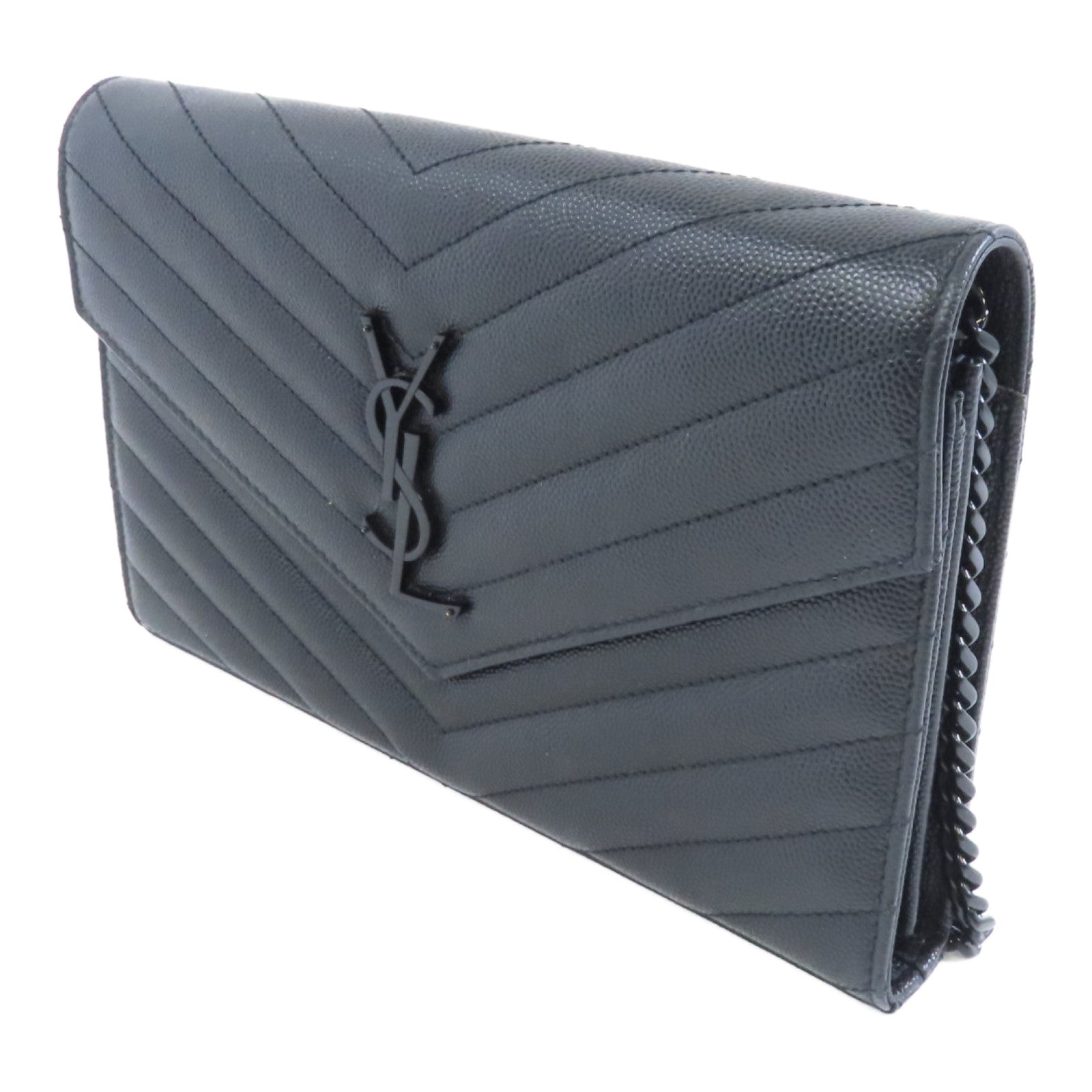 SAINT LAURENT 牛皮皮革Chain Shoulder黑扣肩背袋黑色