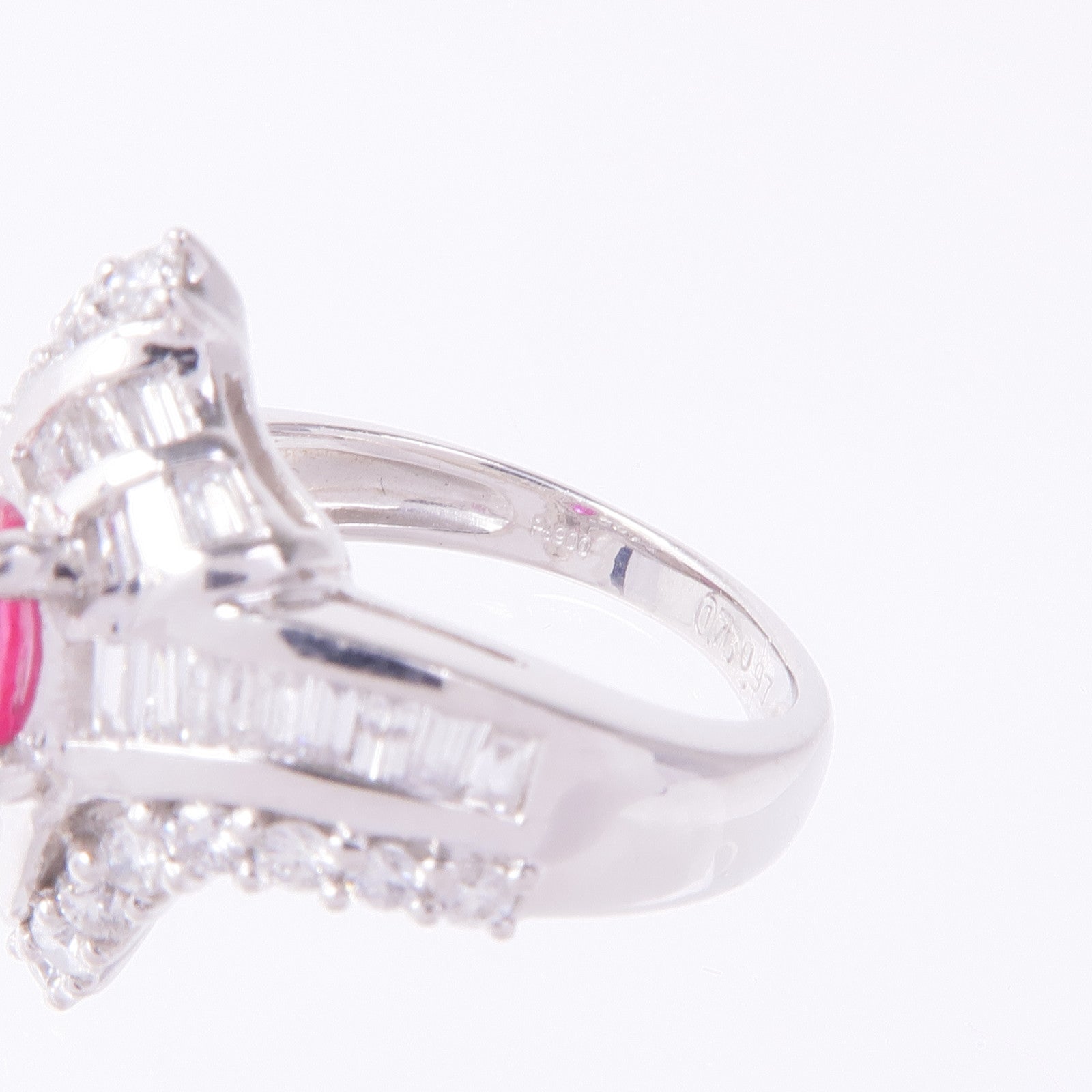 JEWELRY PT900鉑金Ruby Diamond Ring紅寶石/鑽石戒指US#5.75