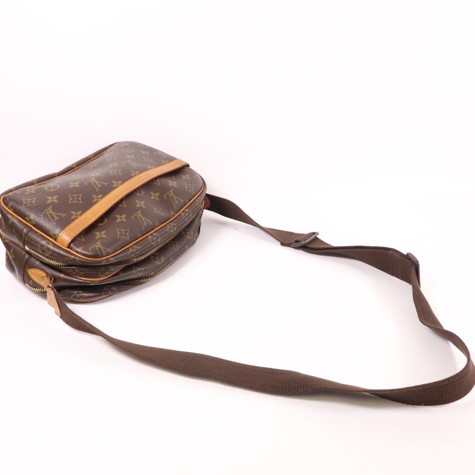 LOUIS VUITTON Monogram Reporter PM金扣肩背袋棕色
