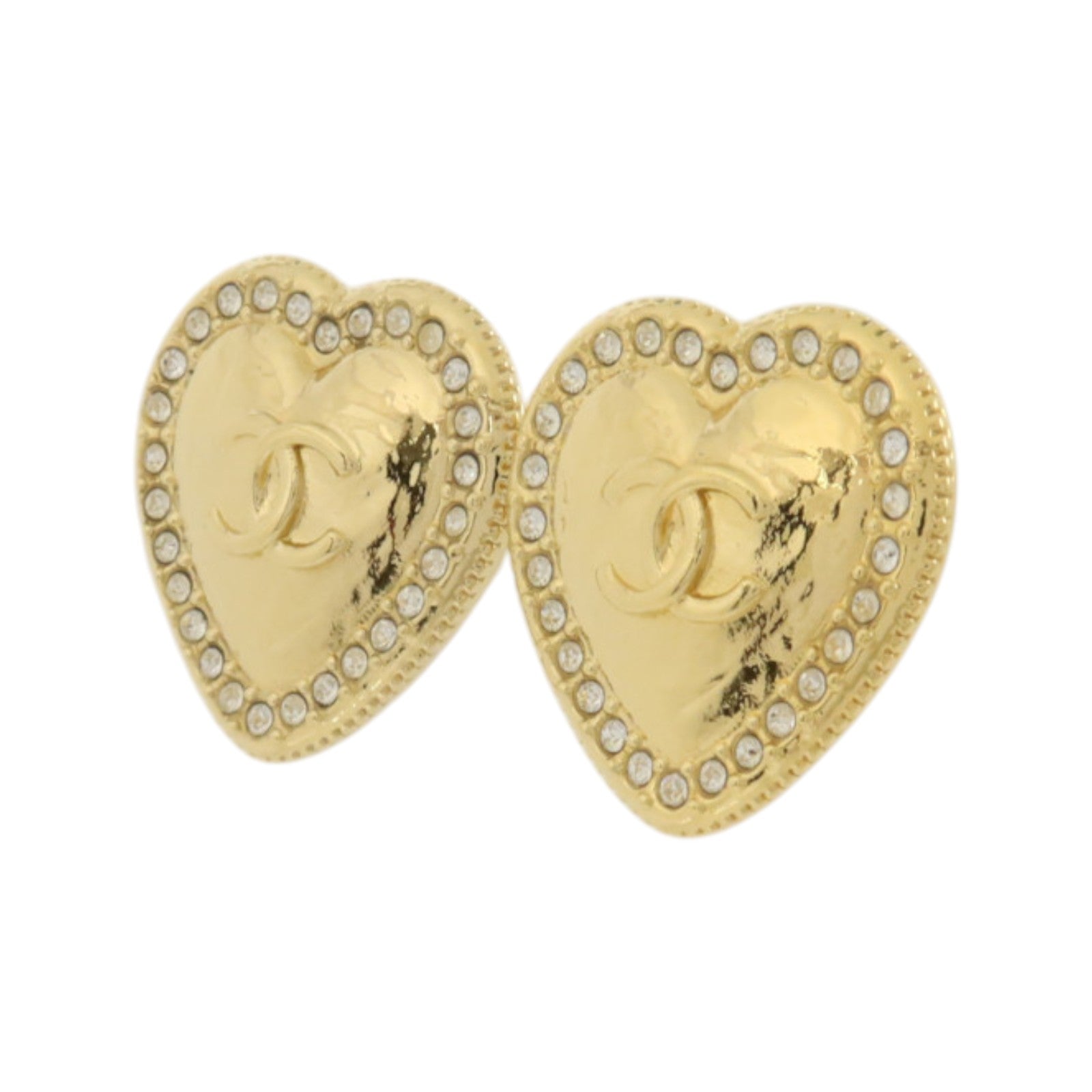 CHANEL 金屬CC Crystal Heart Earrings耳環