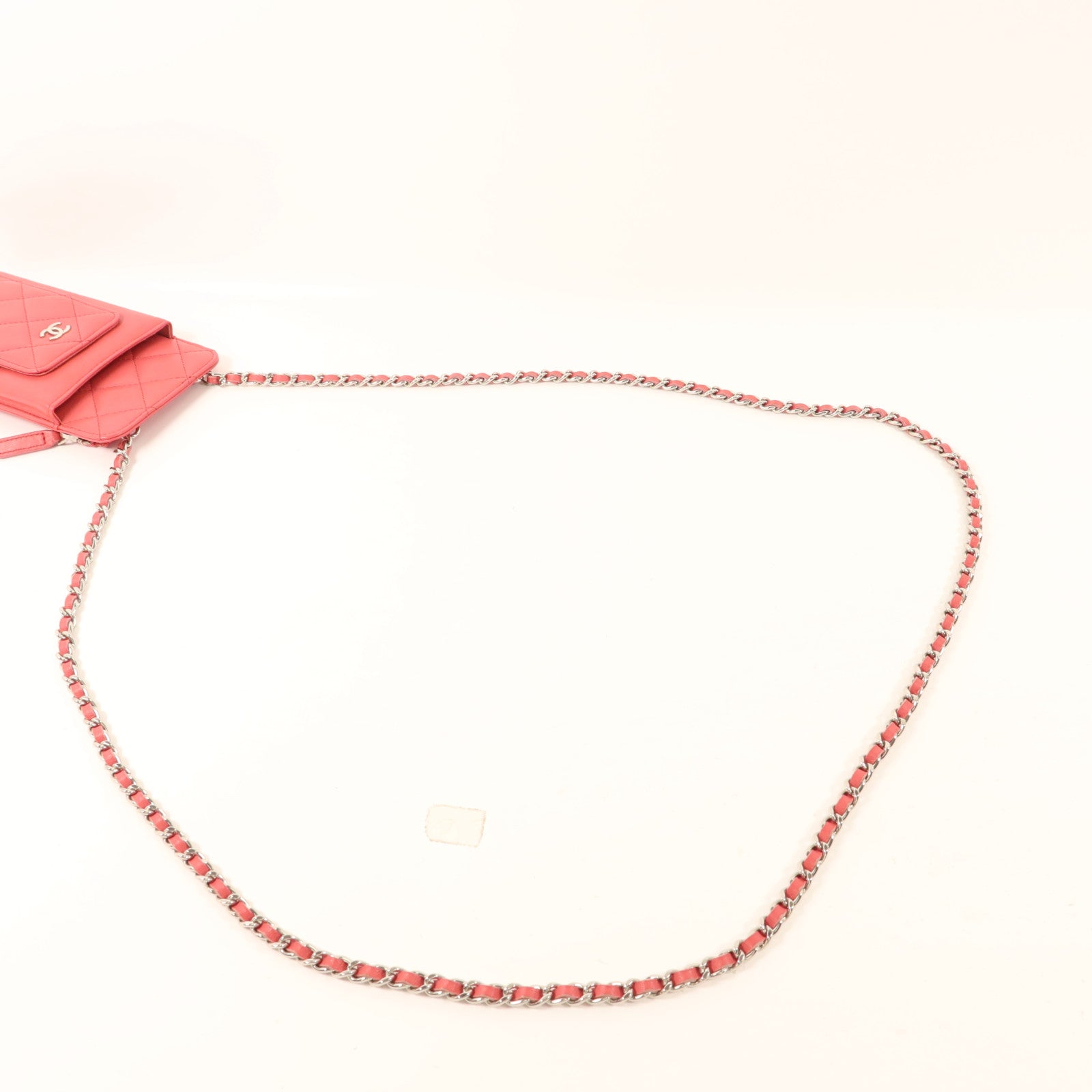 CHANEL 羊皮皮革Phone Holder Chain Shoulder銀扣鏈帶肩背袋